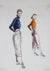 Orange & Blue Fashion Pair<br>Watercolor, 1940-50<br><br>#3597