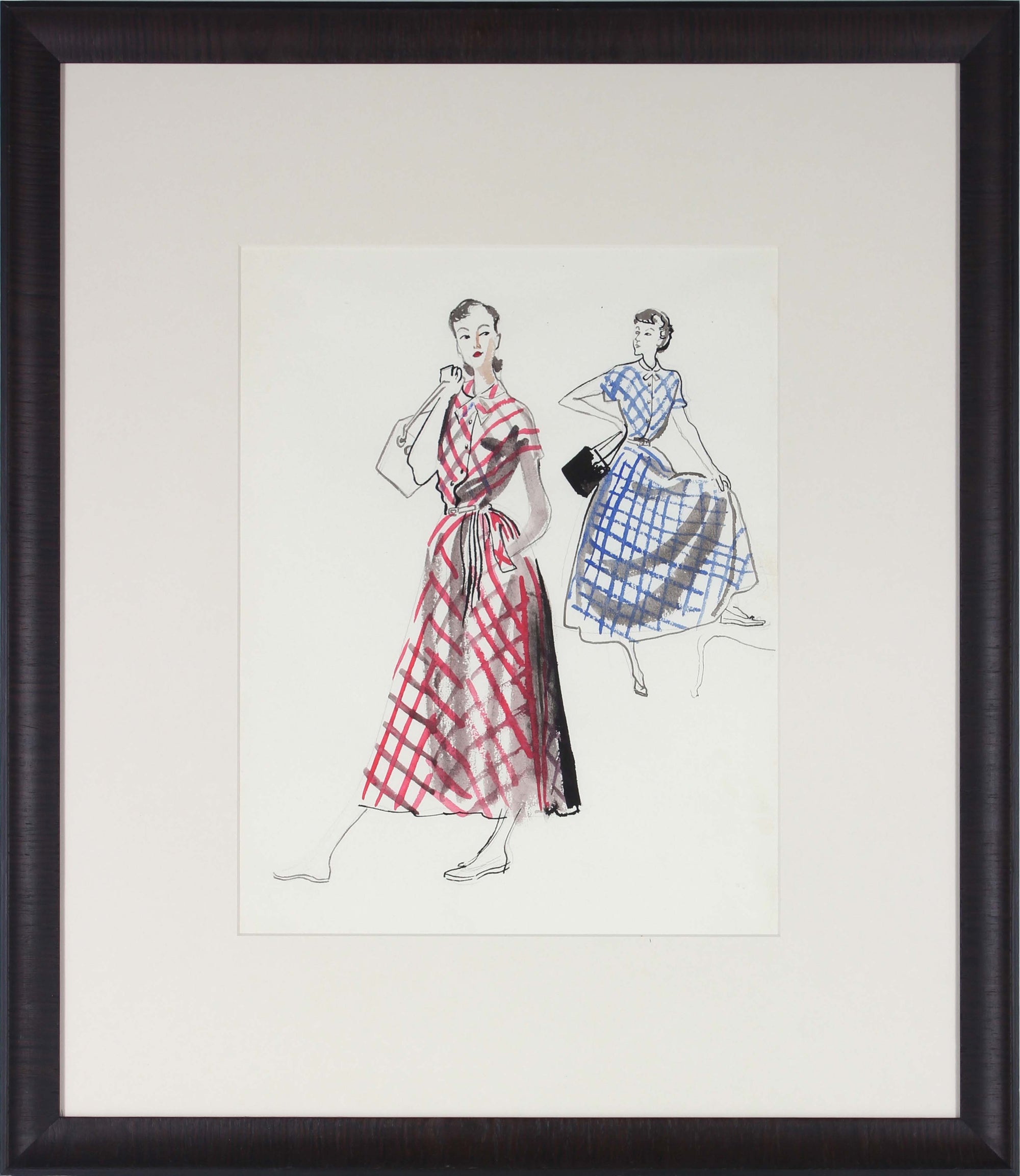 Models in Gingham<br>Gouache & Ink, Mid Century<br><br>#3645