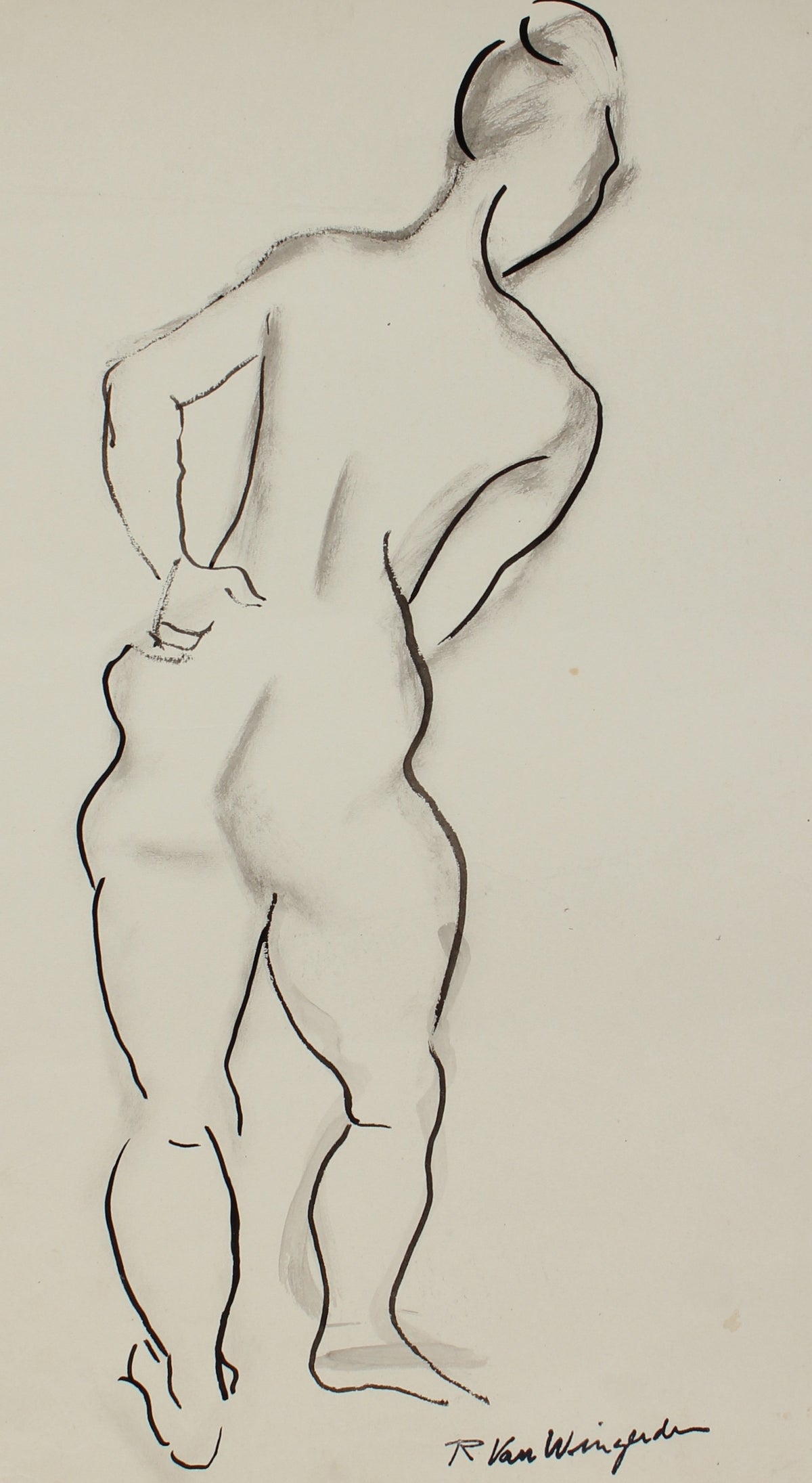 Expressionist Standing Female Nude&lt;br&gt;1940-60s Ink&lt;br&gt;&lt;br&gt;#3951