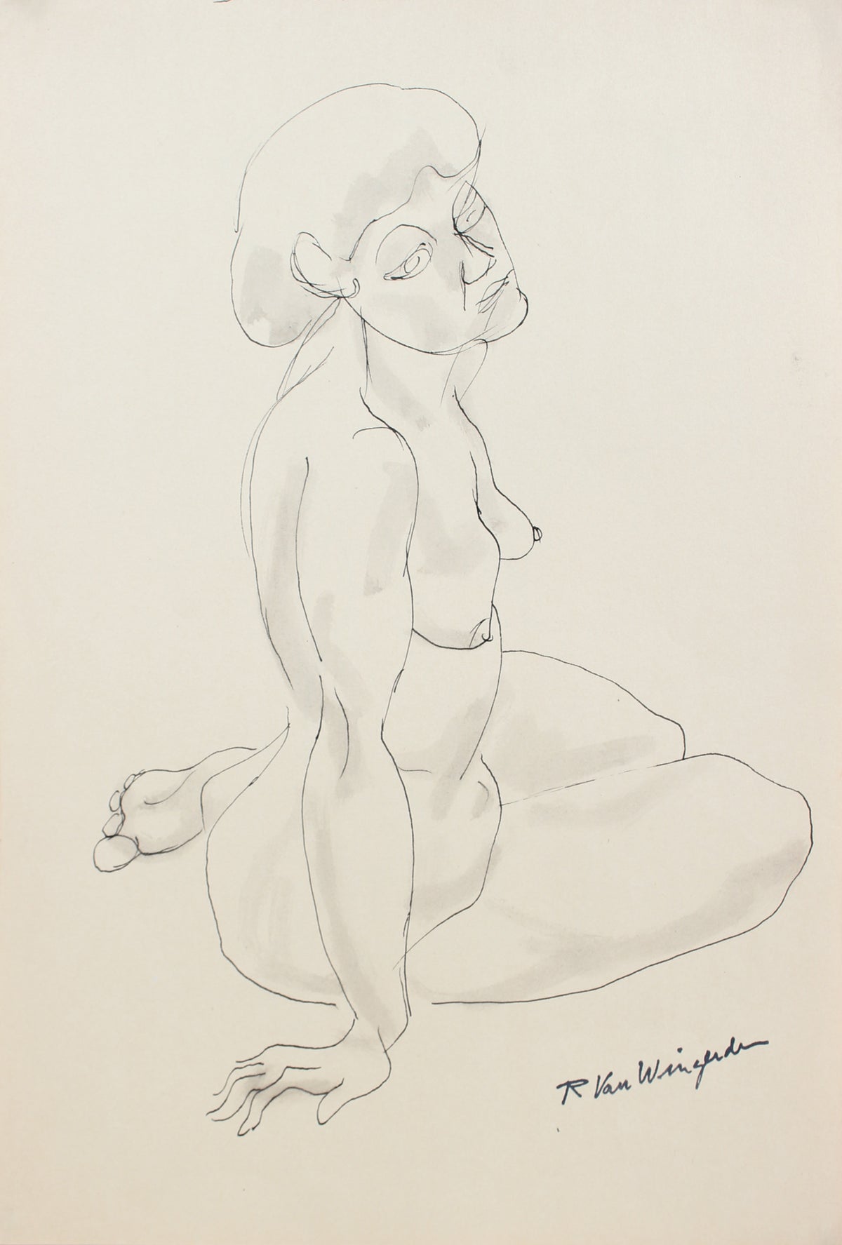 Expressionist Seated Female Nude&lt;br&gt;1940s-50s Ink&lt;br&gt;&lt;br&gt;#3954