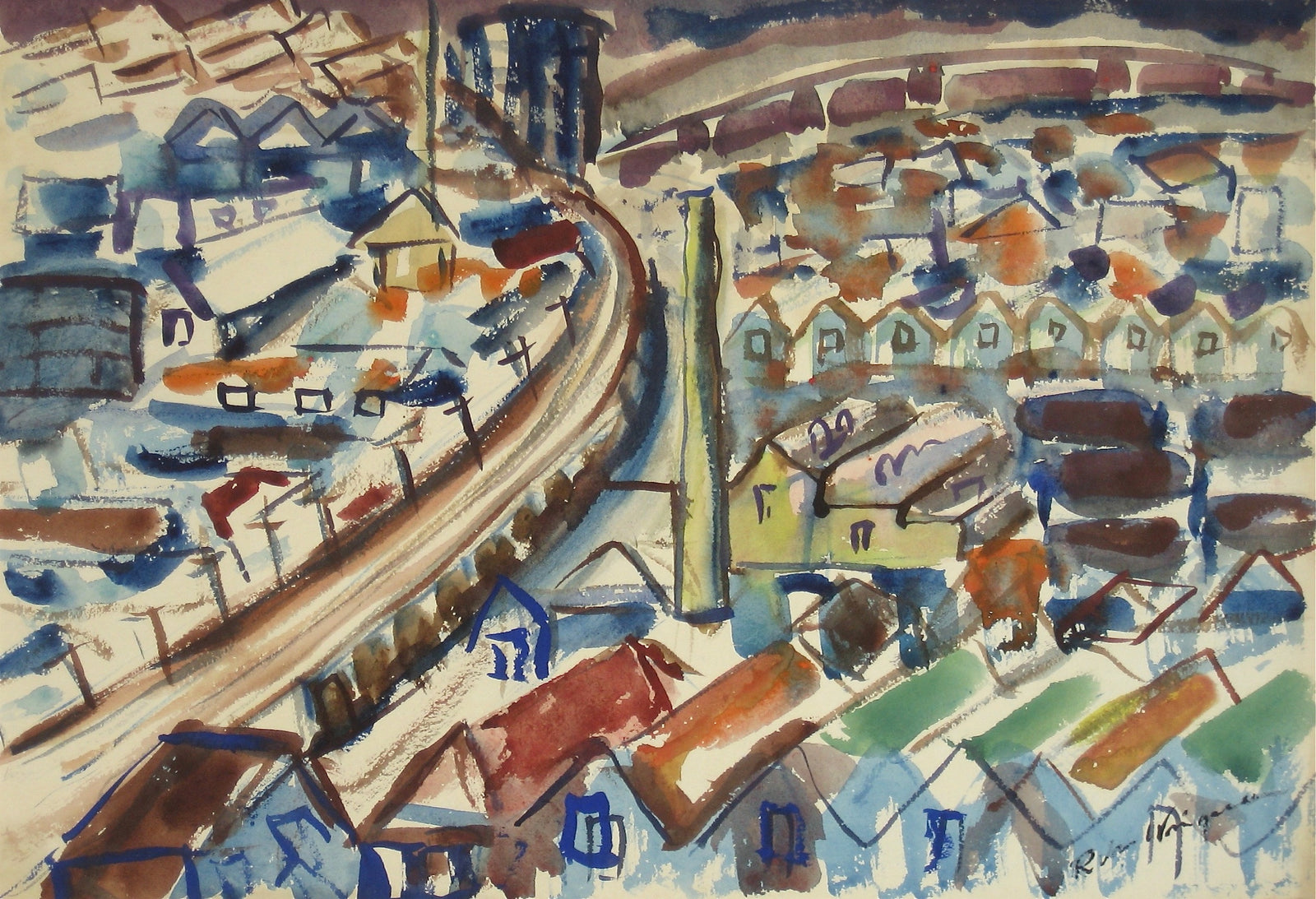 San Francisco in Abstraction<br>1940-50s Watercolor<br><br>#3966