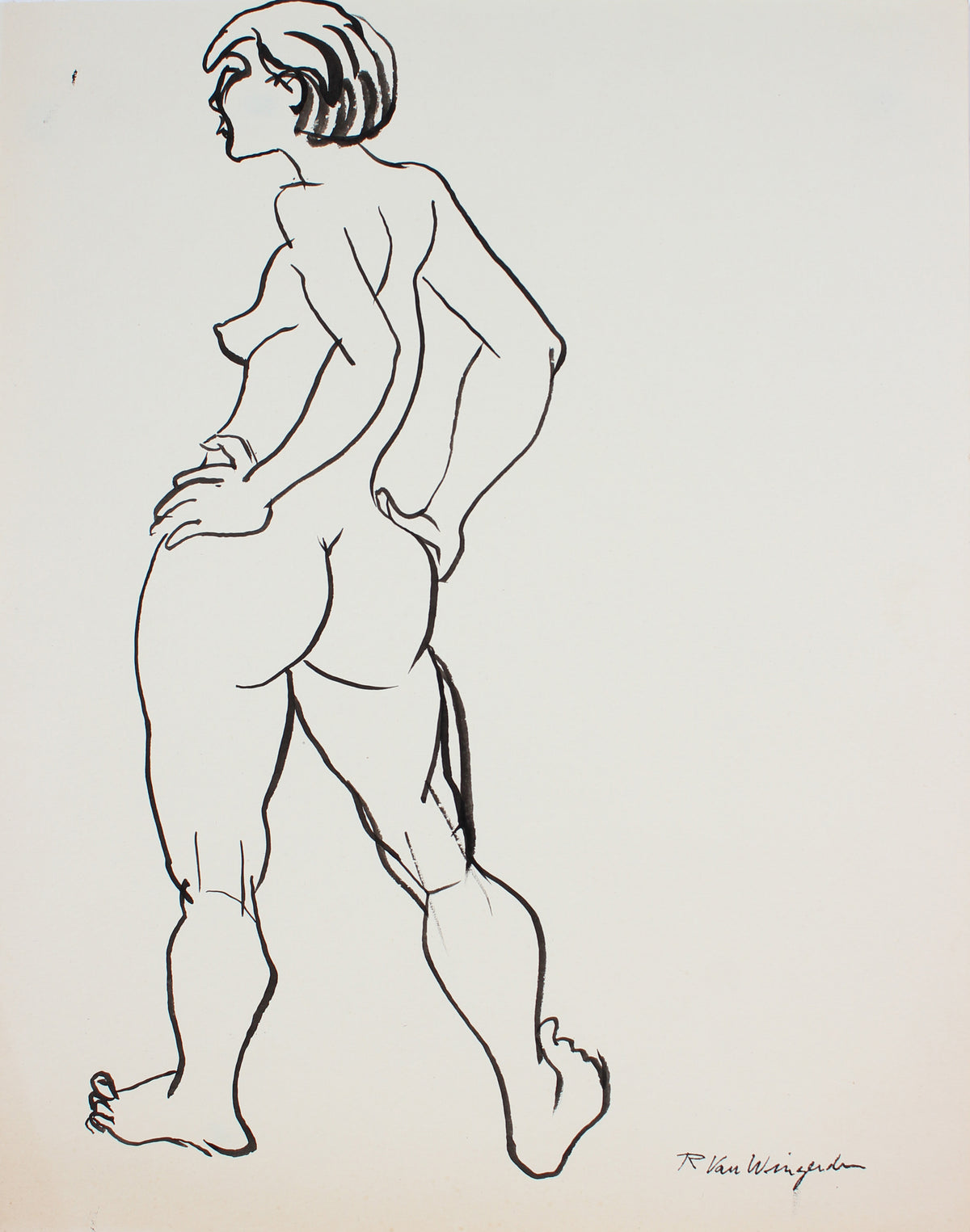 Expressionist Standing Female Nude&lt;br&gt;1940s-50s Ink&lt;br&gt;&lt;br&gt;#3991