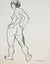 Expressionist Standing Female Nude<br>1940s-50s Ink<br><br>#3991