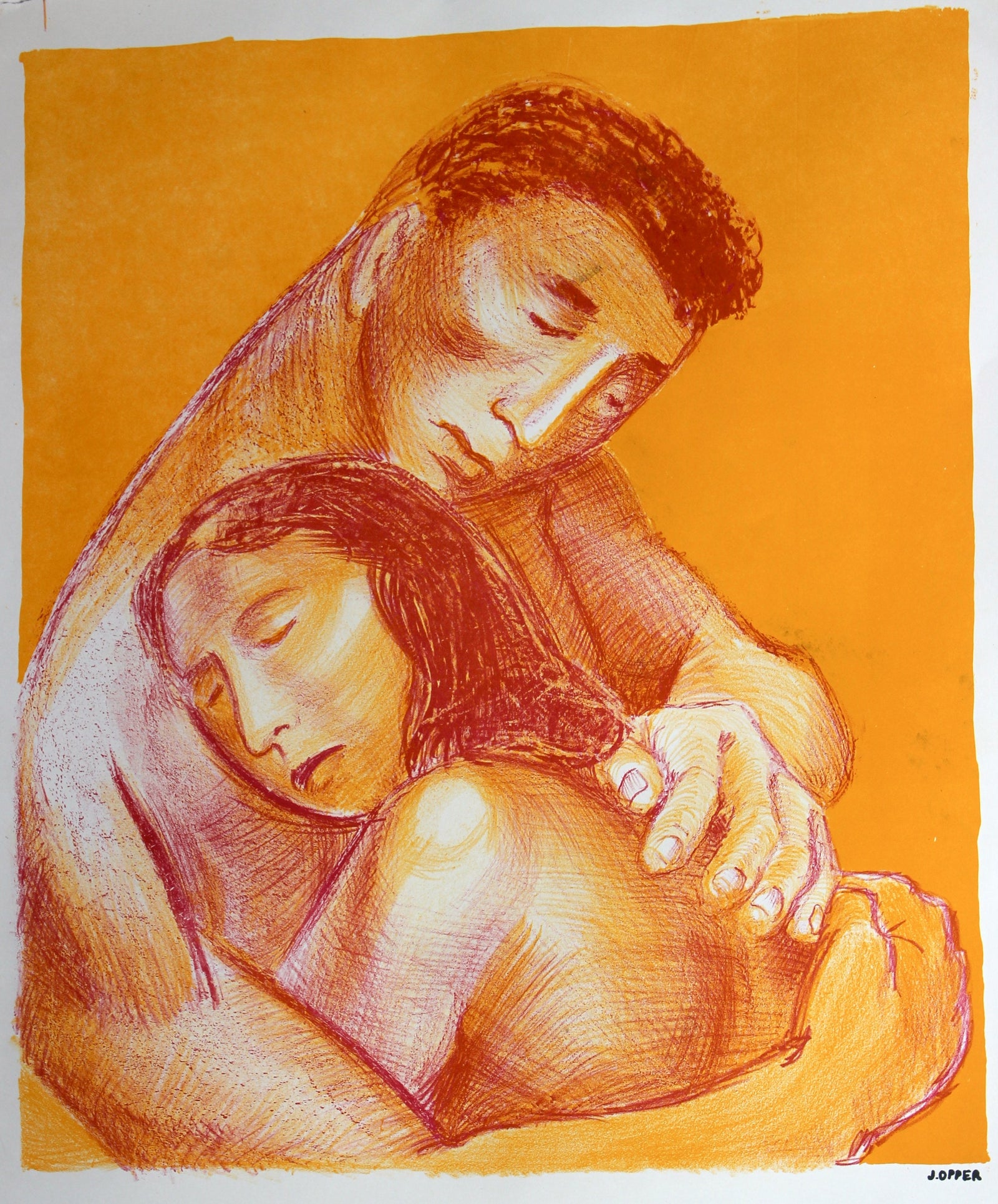 Modernist Embrace<br>1940-50s Stone Lithograph<br><br>#40226