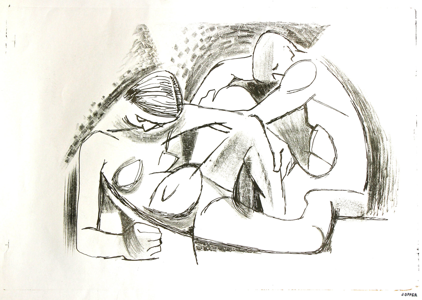 Monochromatic Nude Figures <br>1940-50s Stone Lithograph<br><br>#40232