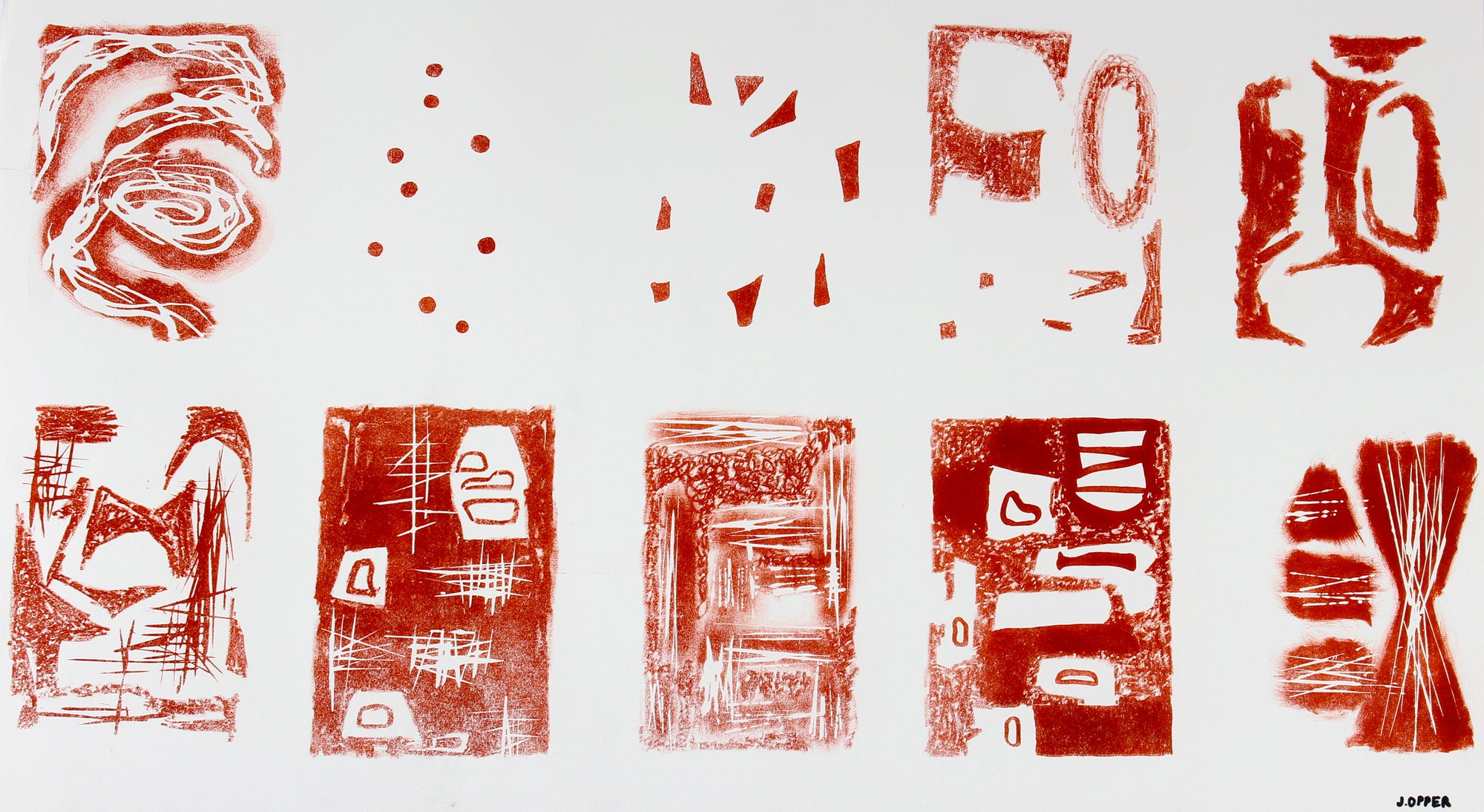 Ten Red Abstracts <br>1940-50s Stone Lithograph <br><br>#40697