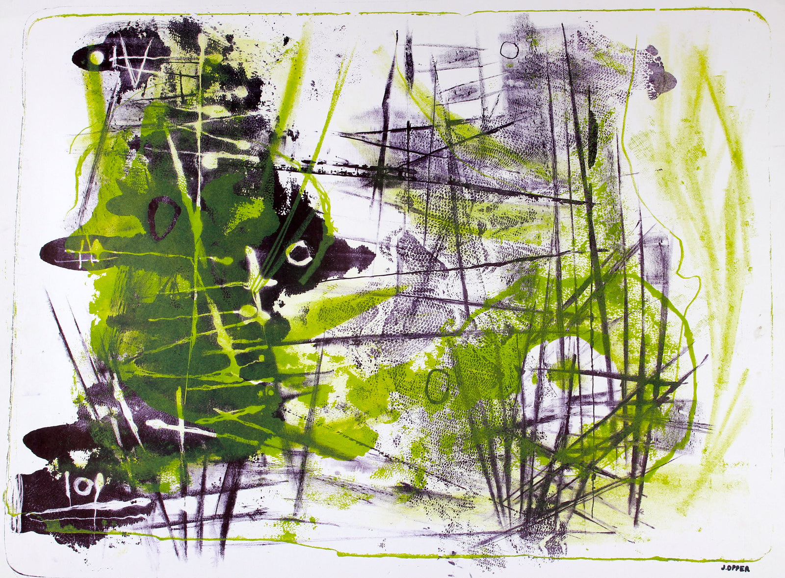 Abstract in Purple & Green<br>1940-50s Stone Lithograph<br><br>#40699