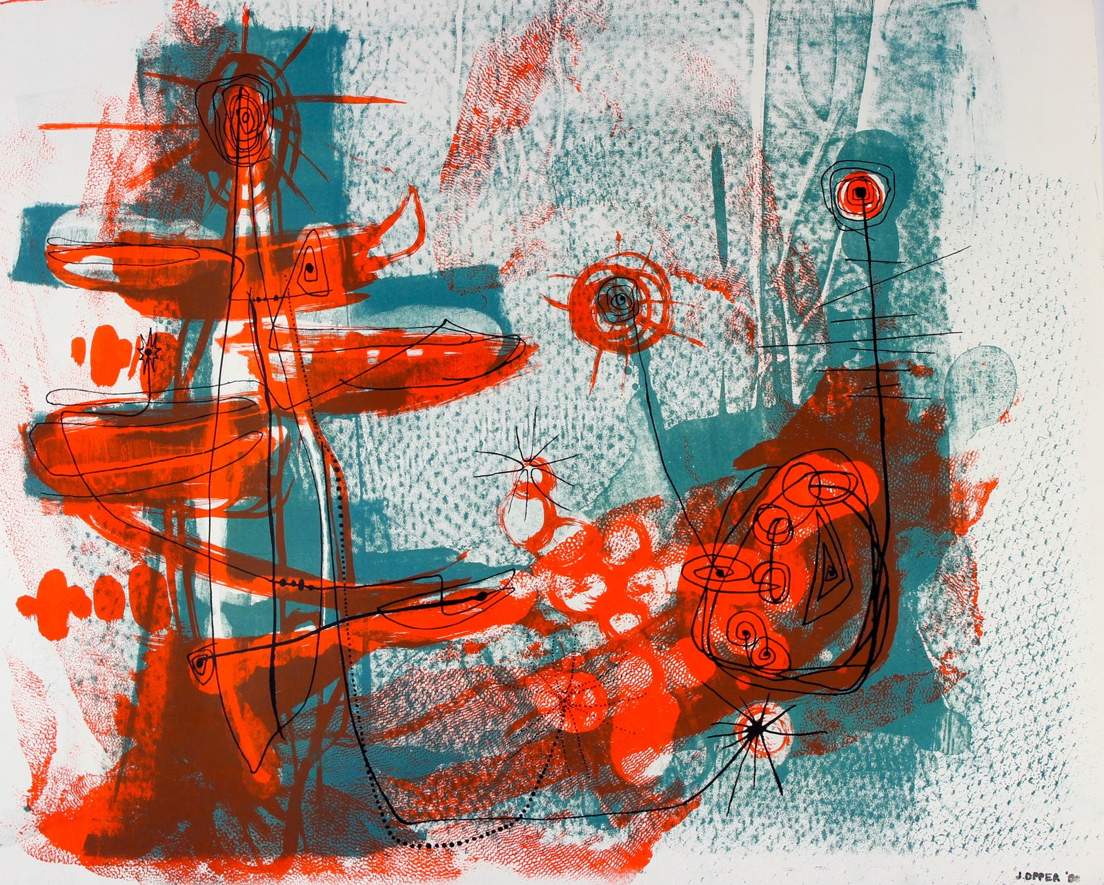 Electric Forms<br>1940-50s Stone Lithograph<br><br>#40706