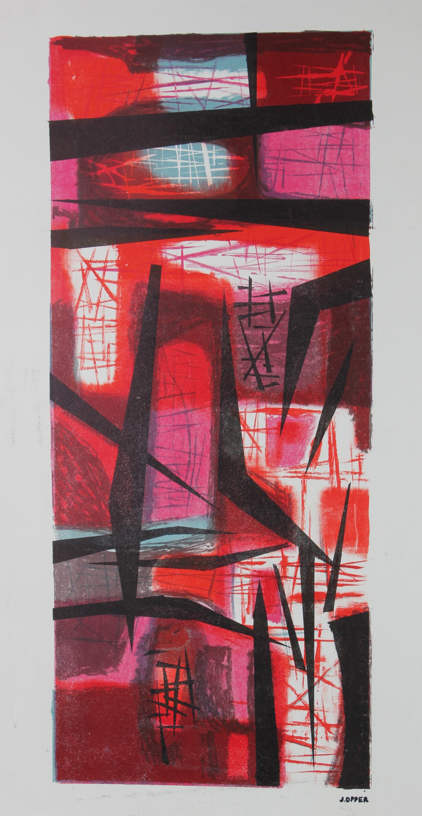 Bold & Graphic Red Forms<br>1940-50s Stone Lithograph<br><br>#40715