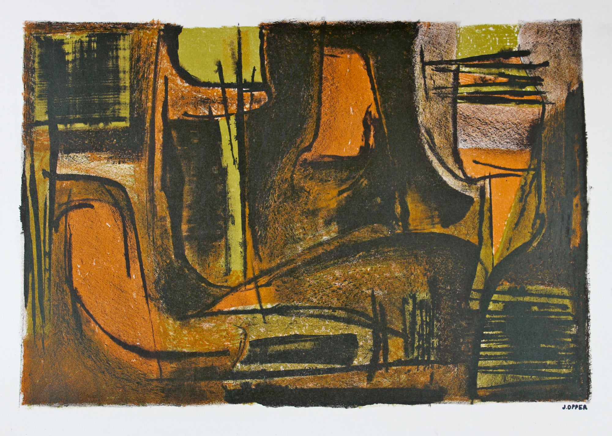 Suede Abstract Scene <br>1940-50s Lithograph <br><br>#40719