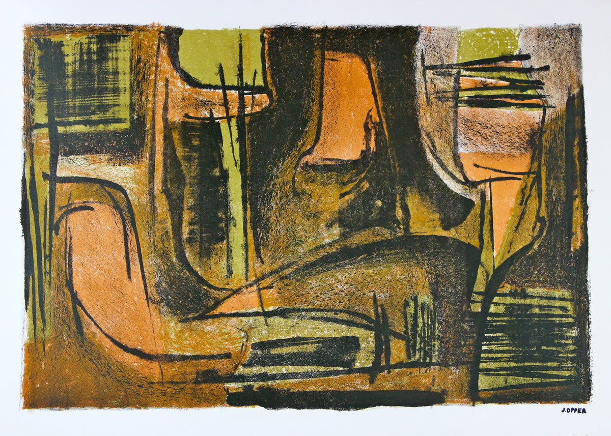 Warm Amorphic Abstraction&lt;br&gt;1940-50s Stone Lithograph&lt;br&gt;&lt;br&gt;#40721