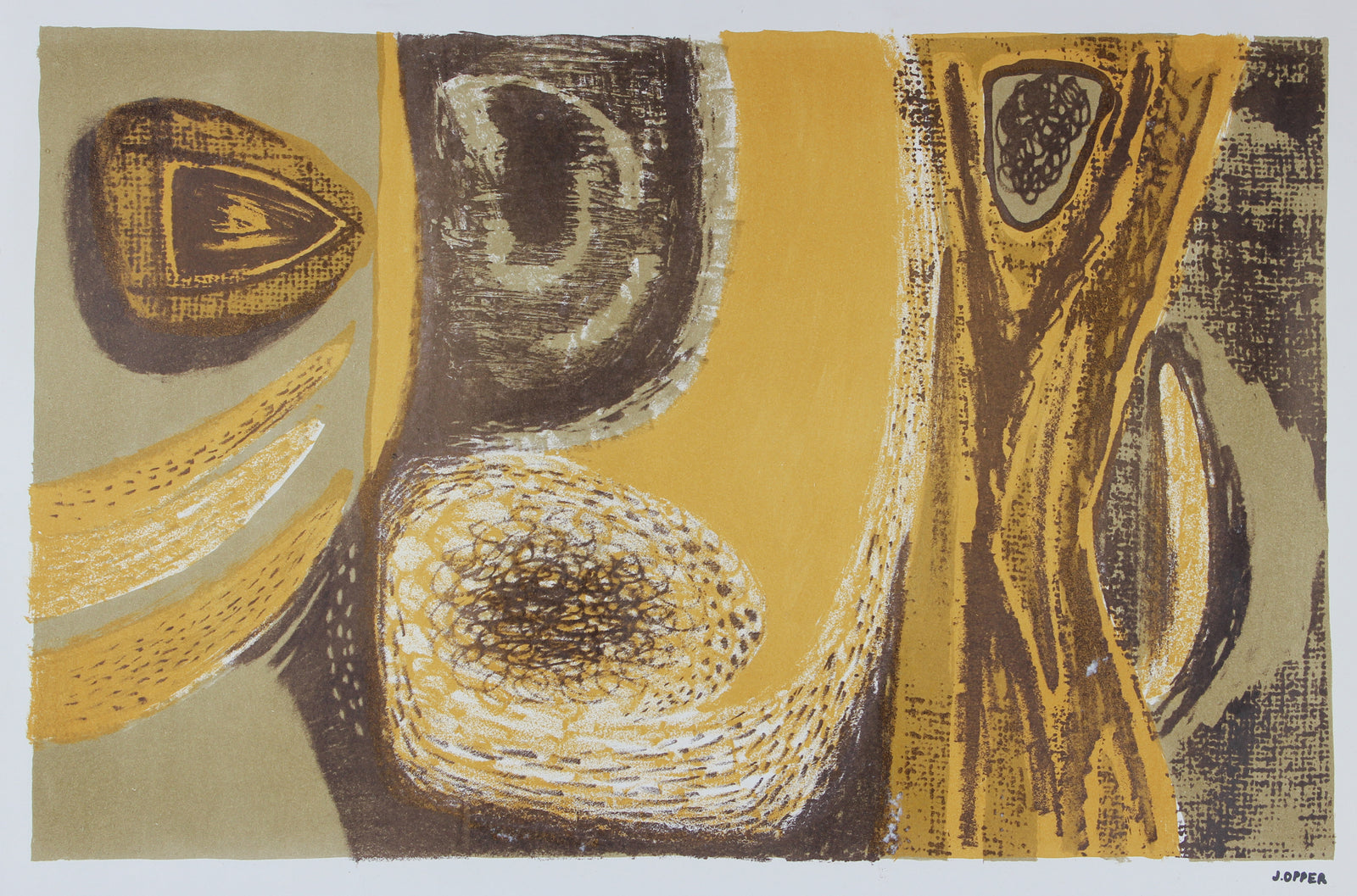 Muted Geometric Forms<br>1940-50s Stone Lithograph<br><br>#40730