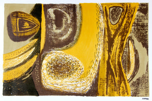 Yellow and Brown Abstract <br>1940-50s Stone Lithograph <br><br>#40736