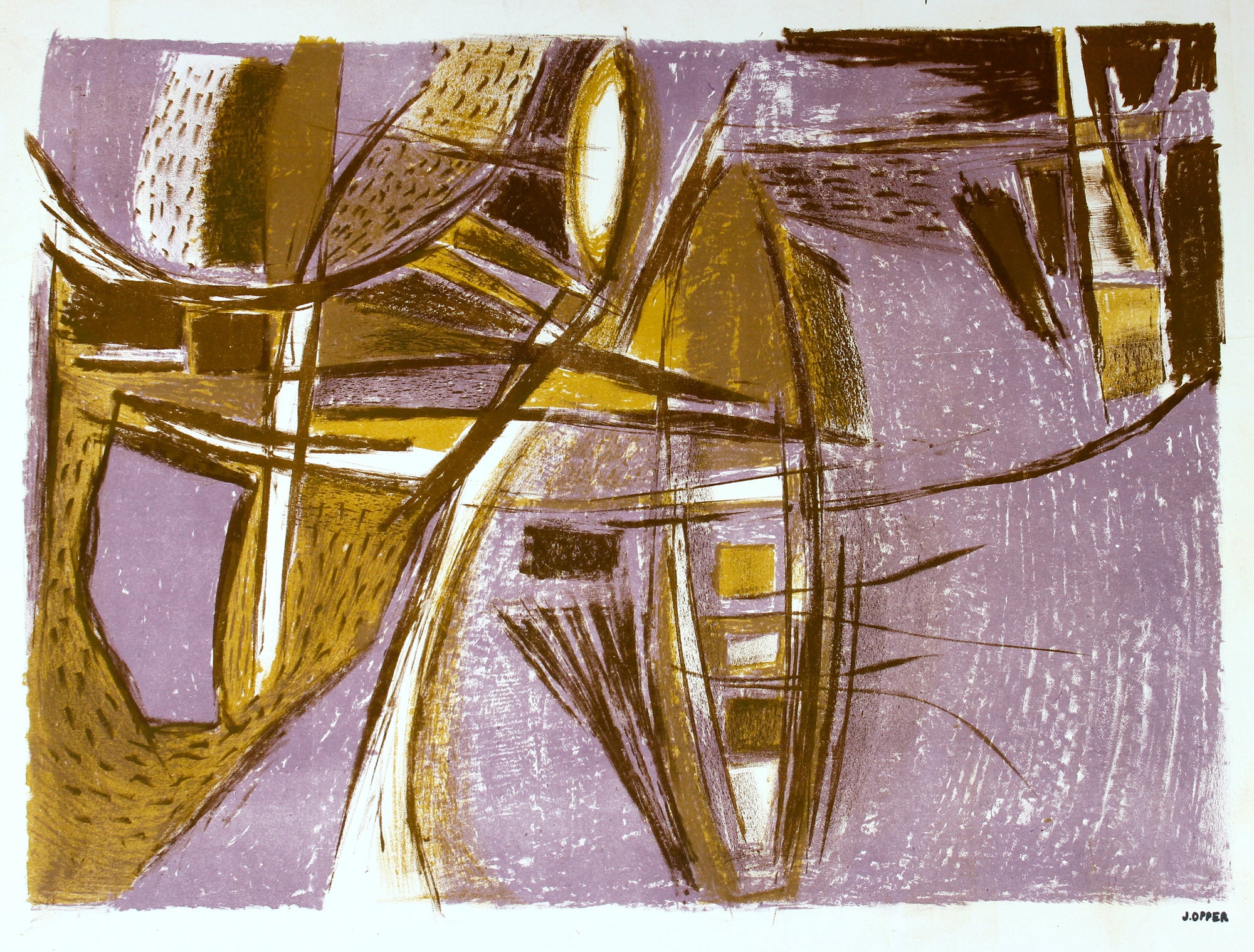 Purple and Brown Abstract  <br>1940-50s Lithograph <br><br>#40747
