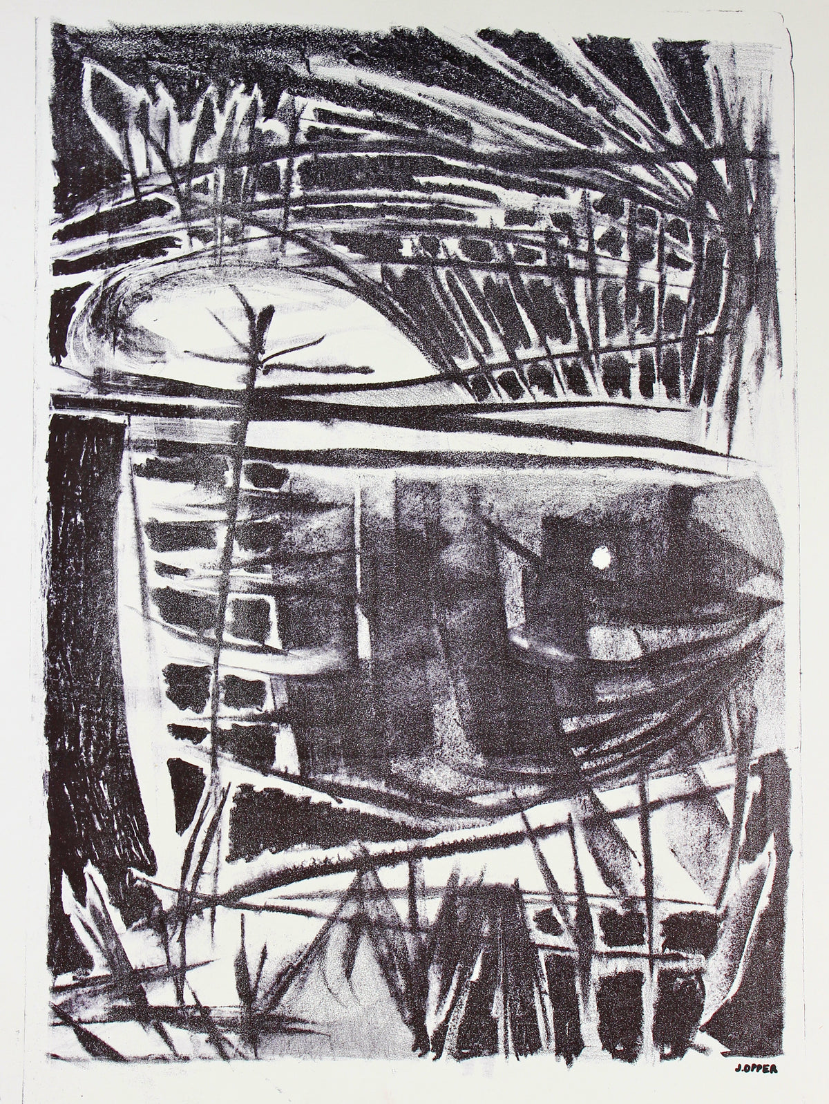 Angular Modernist Abstract&lt;br&gt;1940-50s Stone Lithograph&lt;br&gt;&lt;br&gt;#40777
