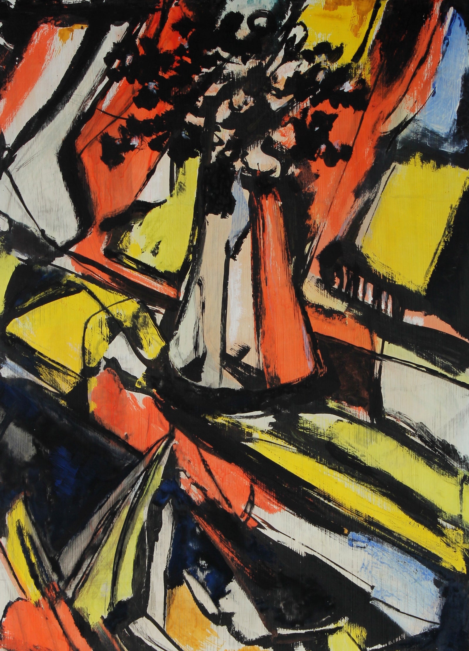 Warm Abstract Expressionist Still Life<br>1940-50s Paint on Masonite<br><br>#41442