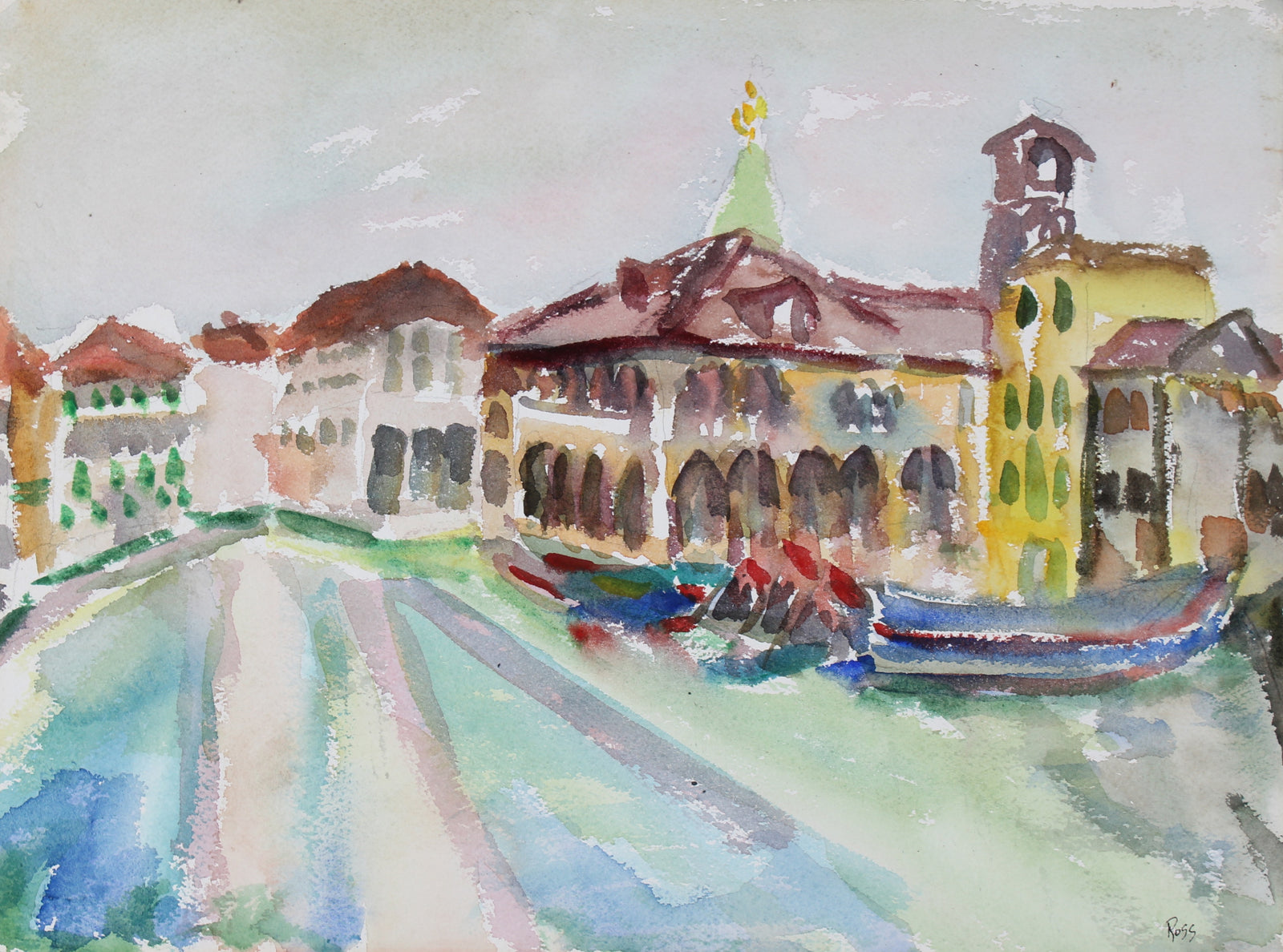 Abstracted Cityscape In Cool Colors<br>Mid Century Watercolor<br><br>#4951