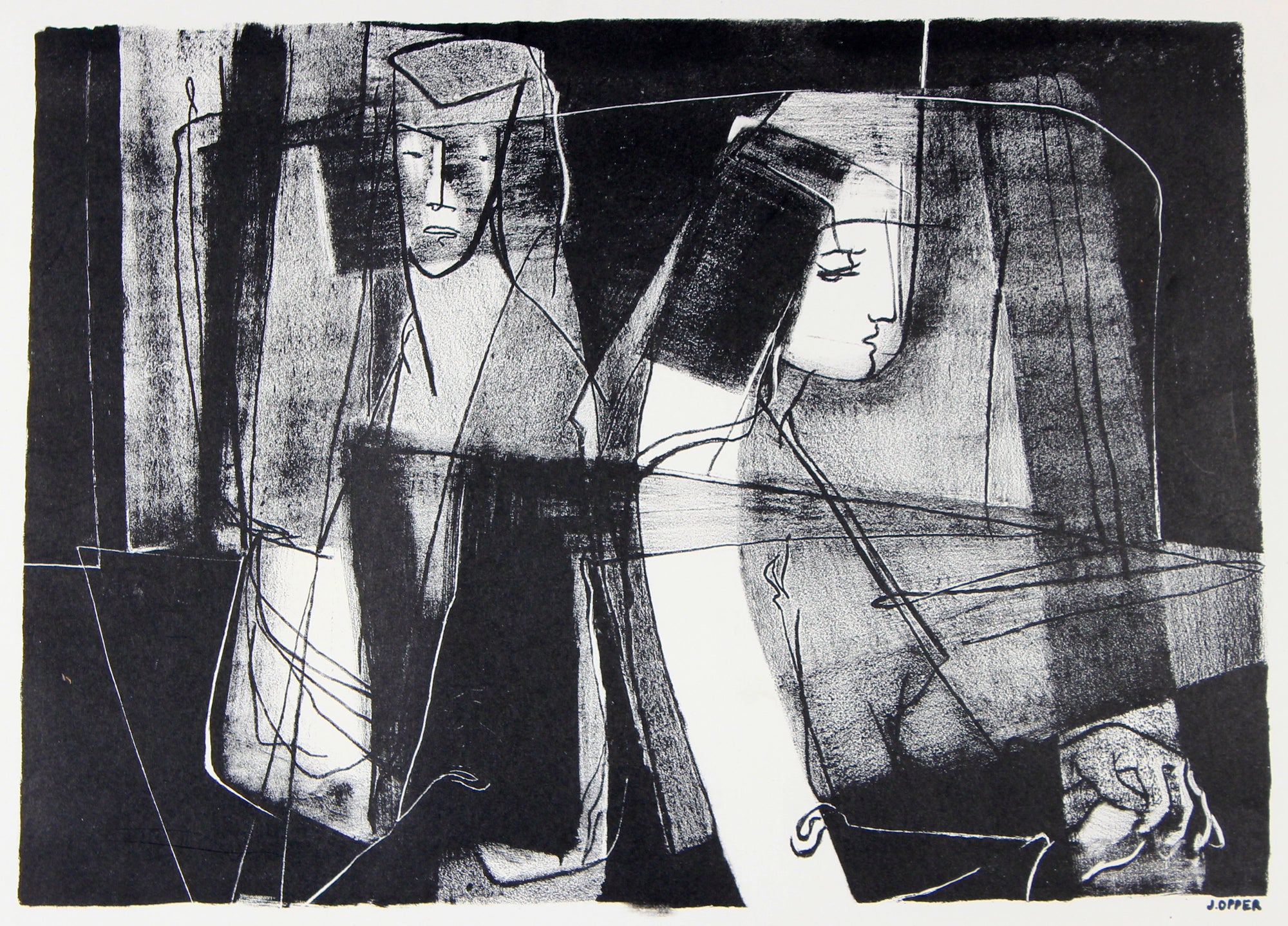 Abstracted Nude Figures <br>1940-50s Stone Lithograph<br><br>#41592