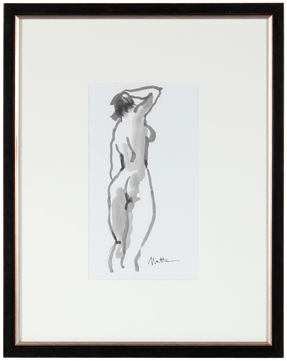 Modernist Standing Nude <br>20th Century Ink Wash <br><br>#29314