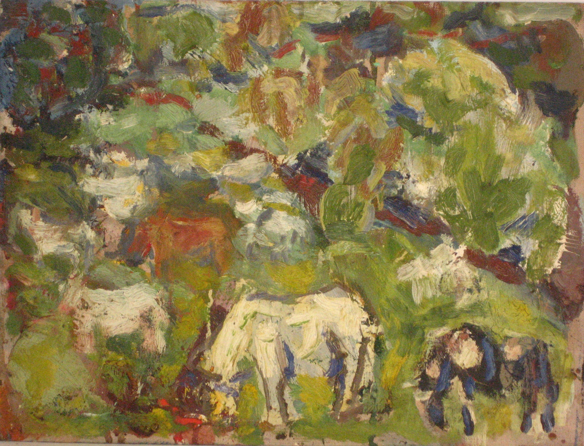 Abstract Hillside with Cows<br>1968 Oil<br><br>#4268