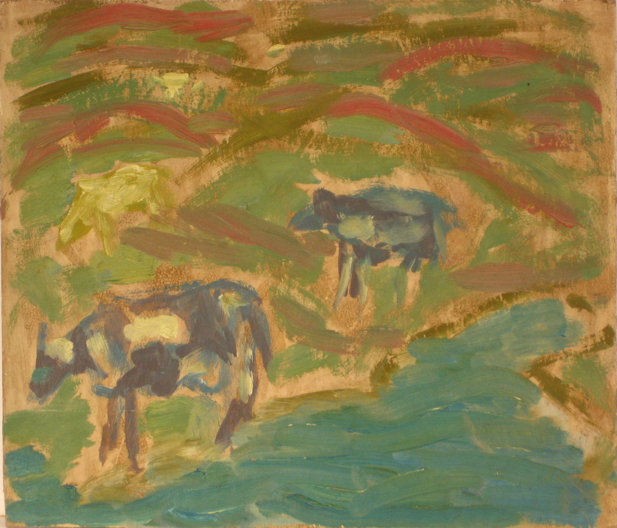 Cows on the Hill&lt;br&gt;1940-60s Oil Scene&lt;br&gt;&lt;br&gt;#4274