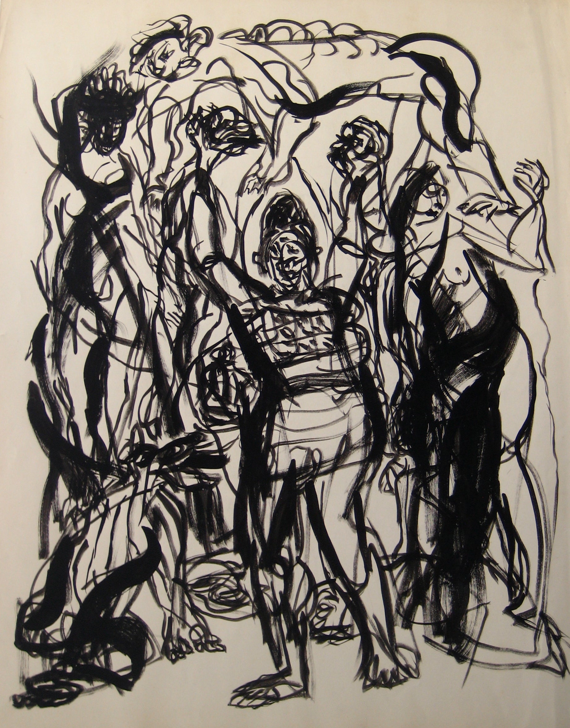 Expressionist Abstracted Figures<br>Early-Mid 20th Century Ink Wash<br><br>#14352