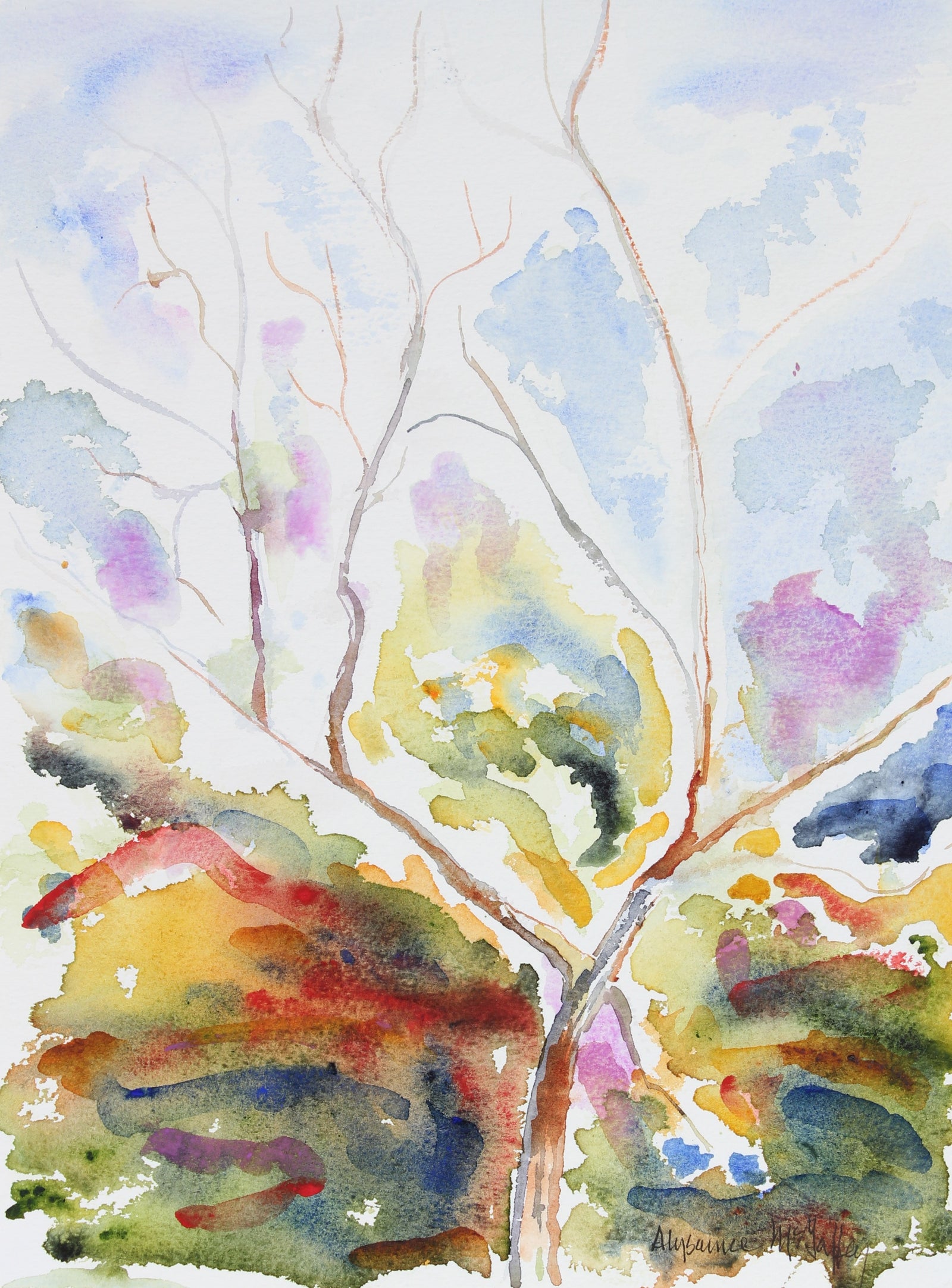<i>Alder Trees at St. Edmunds Retreat, Pacifica, CA</i><br>Late 20th - Early 21st Century Watercolor<br><br>#43871