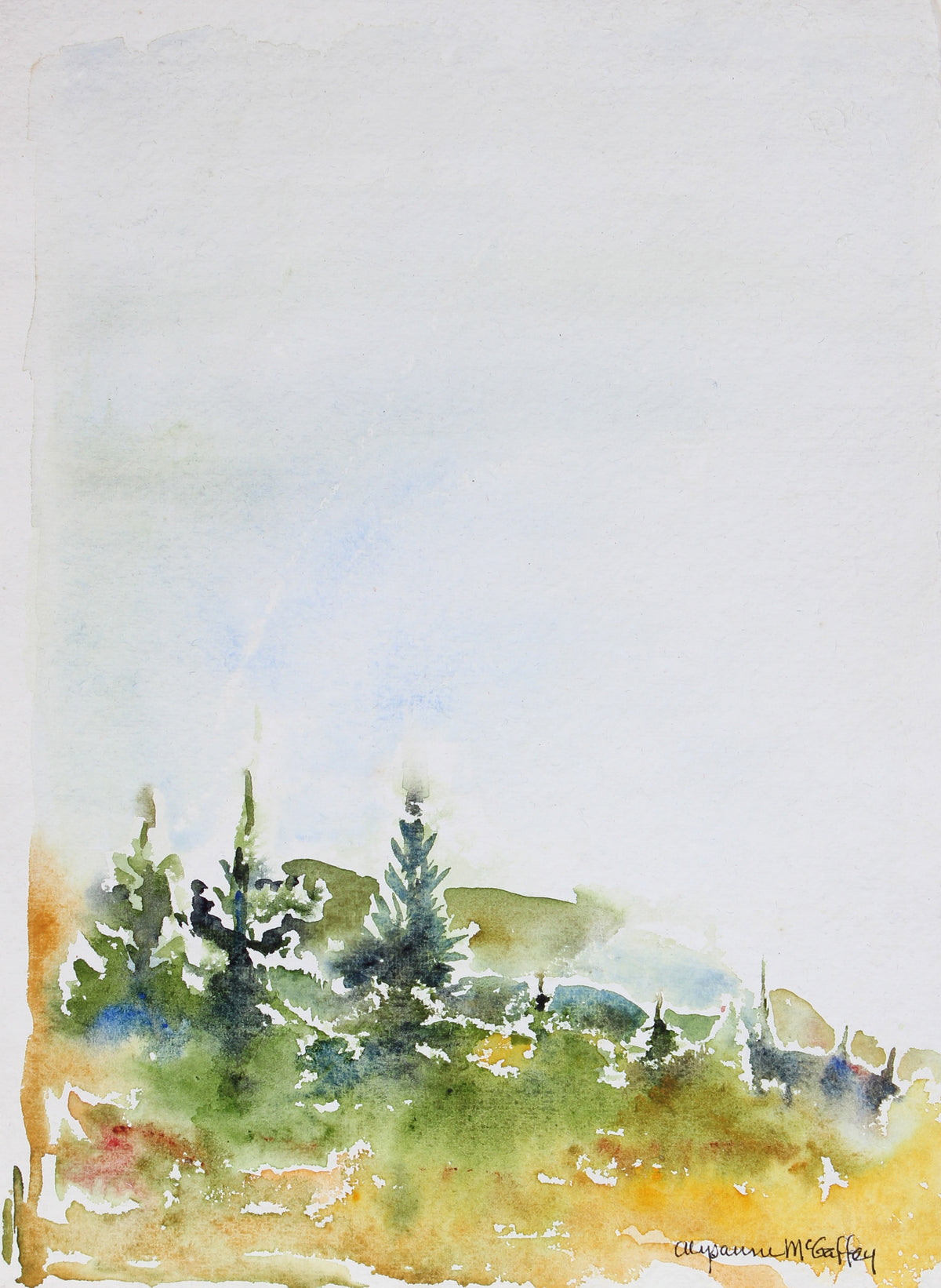 California Trees on Hillside <br>Late 20th-Early 21st Century Watercolor <br><br>#43874