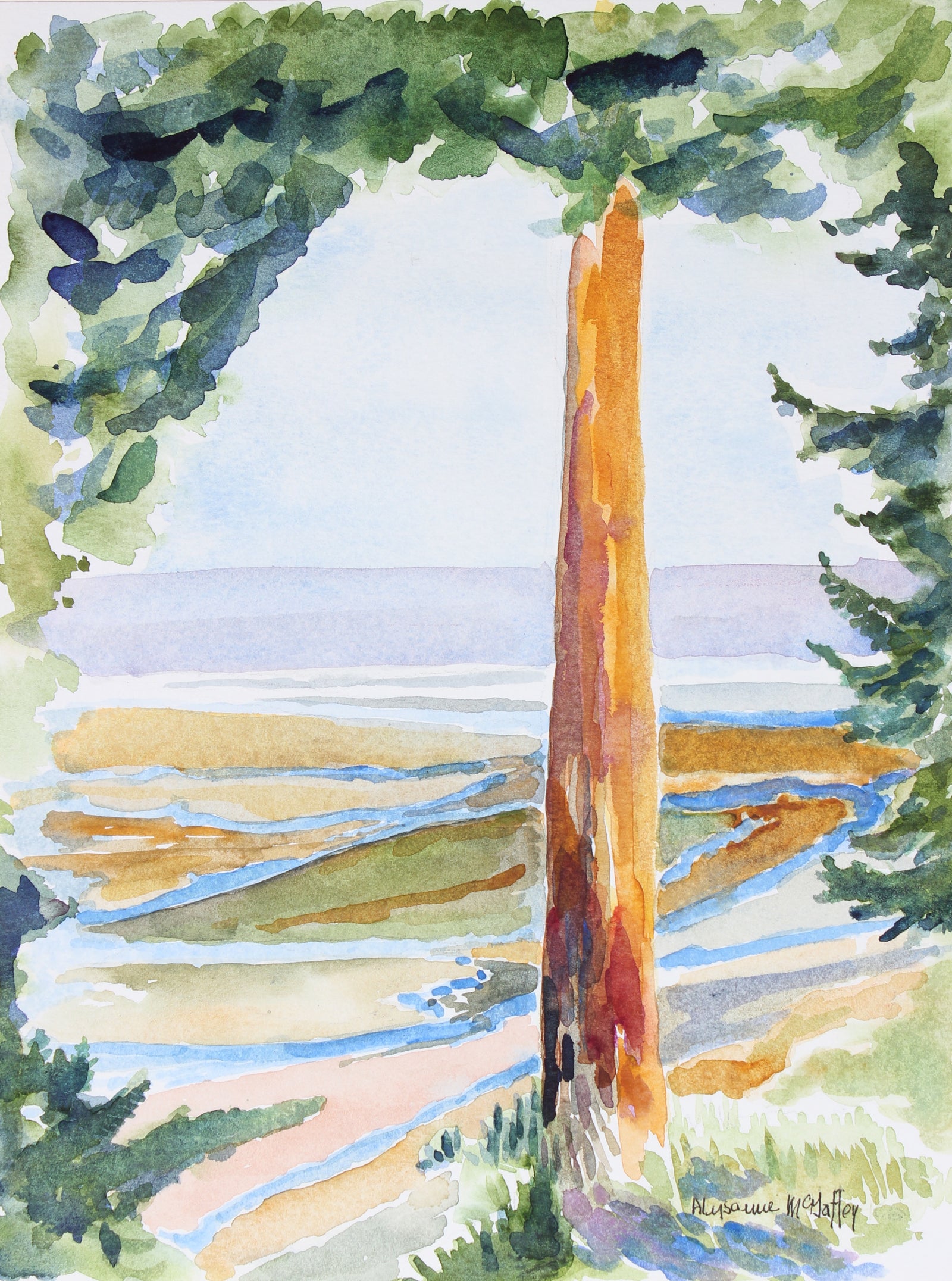<I>Looking Down on Skagit River Flats</I> <br>20th Century Watercolor<br><br>#43898