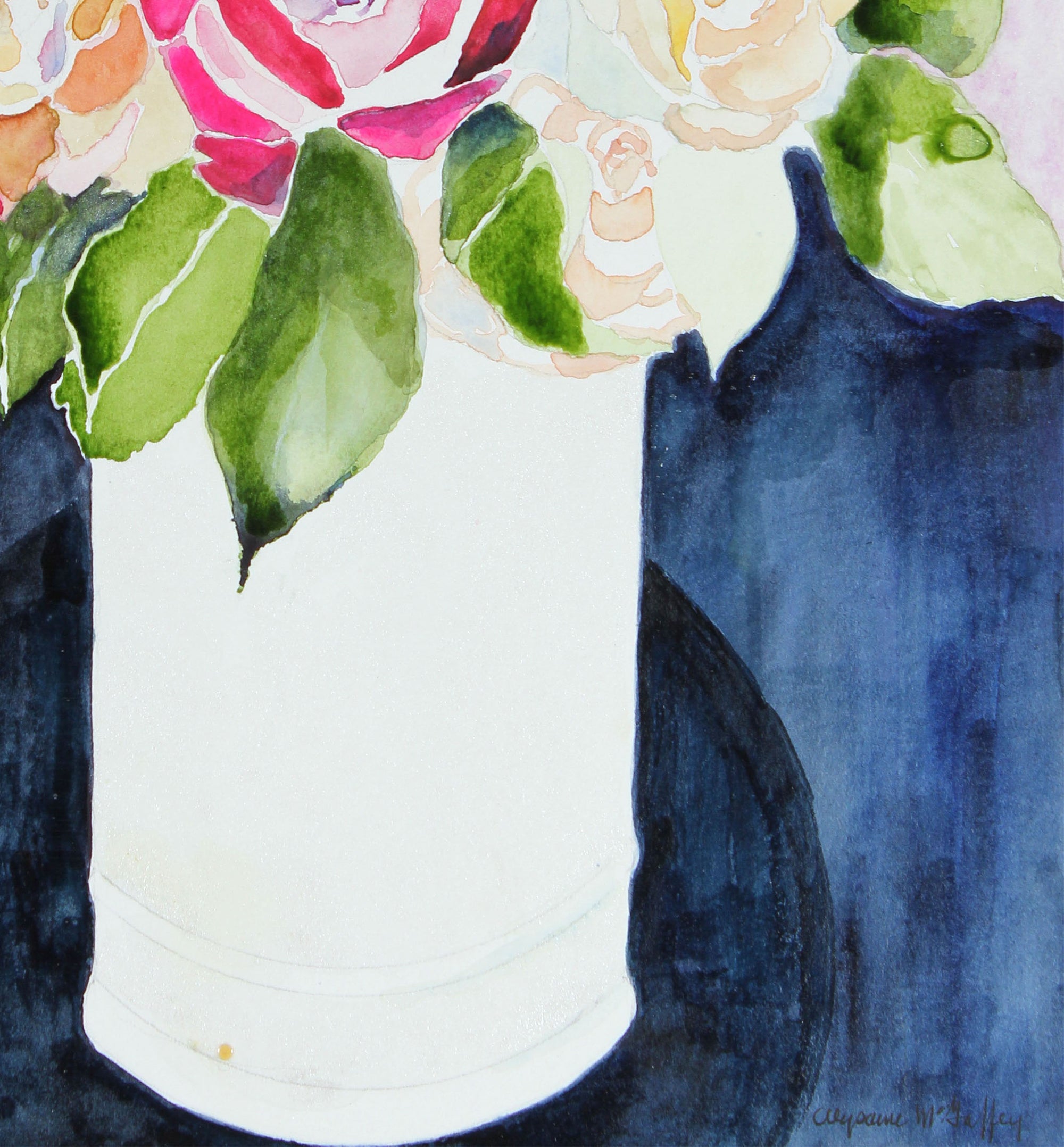 Warm Rose Watercolor Bouquet<br>Late 20th - Early 21st Century<br><br>#44000