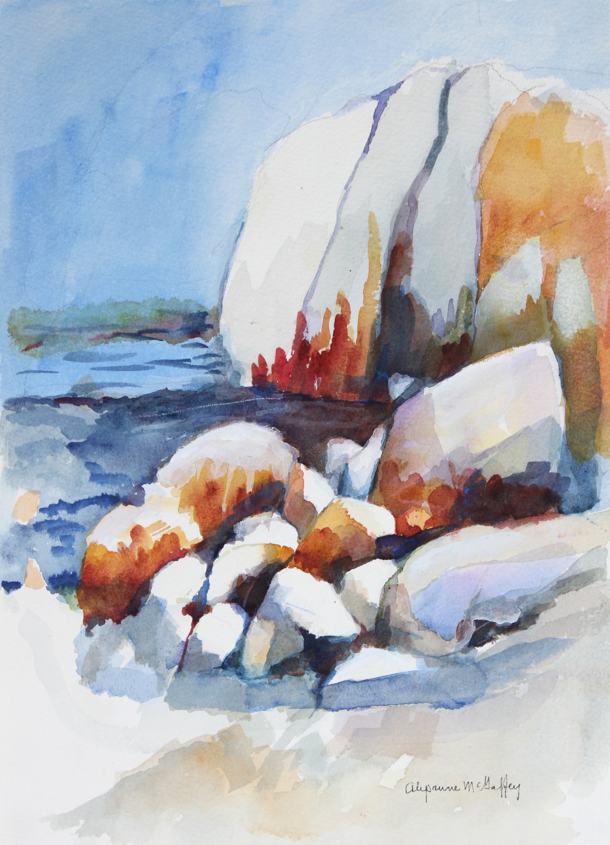 Abstracted Rocky Beach Scene <br>2013 Watercolor <br><br>#44010