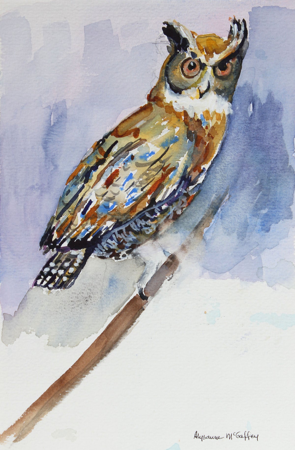 Bold Watercolor Owl&lt;br&gt;Late 20th - Early 21st Century&lt;br&gt;&lt;br&gt;#44016