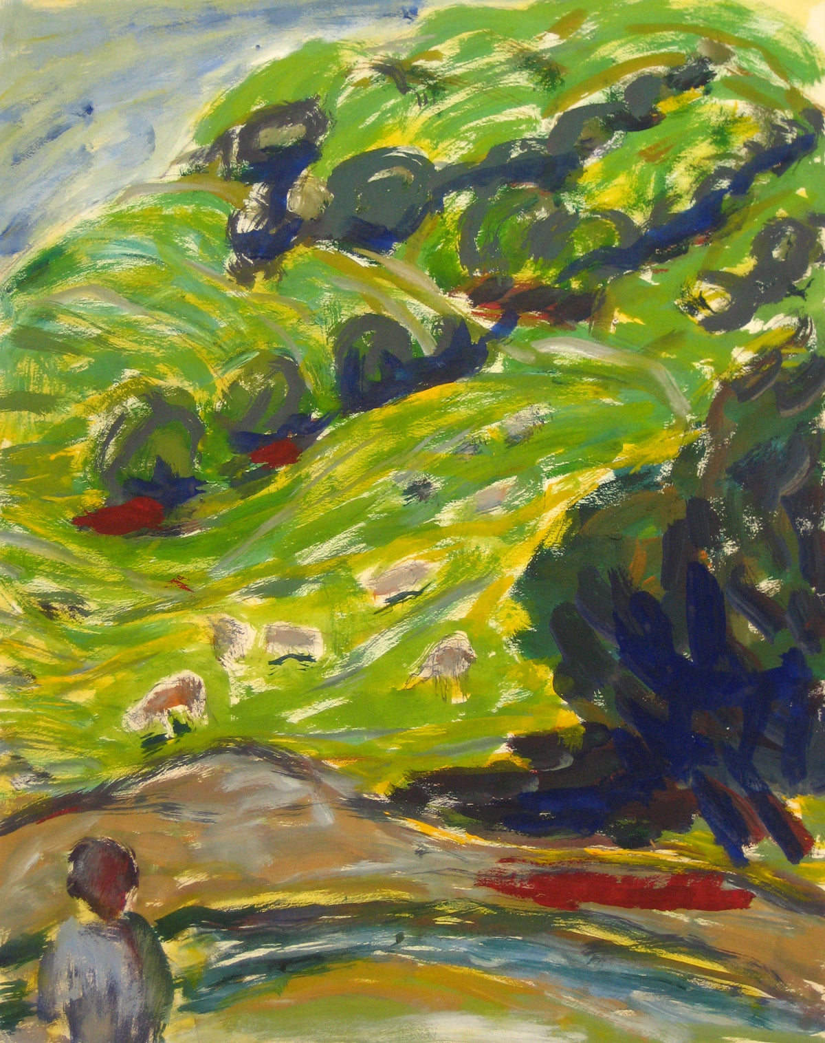 CA Expressionist Hillside&lt;br&gt;1940-60s Oil on Paper&lt;br&gt;&lt;br&gt;#4650