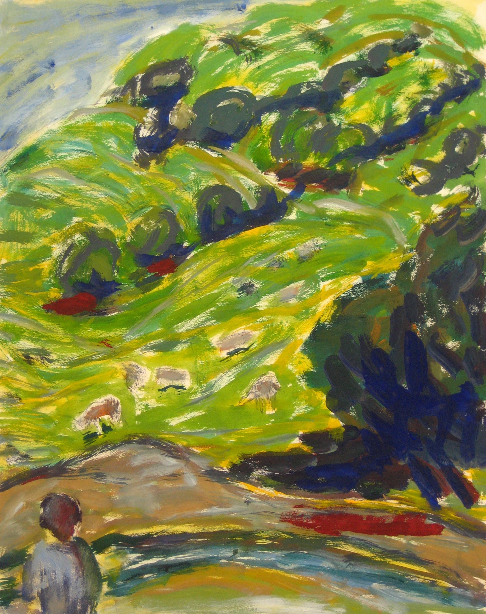 CA Expressionist Hillside<br>1940-60s Oil on Paper<br><br>#4650