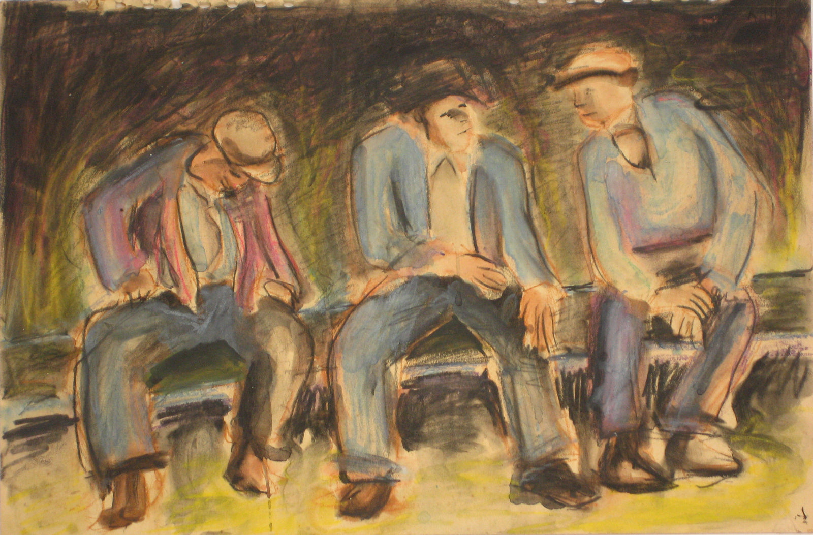 Worker Trio<br>1940-60s Pastel Scene<br><br>#4669