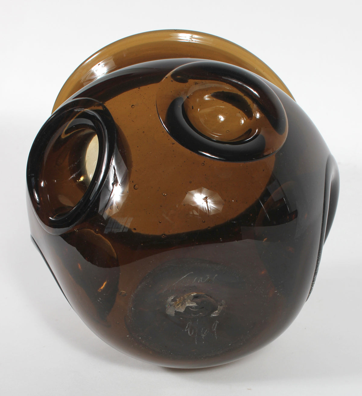 Brown Glass Vessel With Dimpled Exterior 1969 Handblown Glass <br><br>#47122
