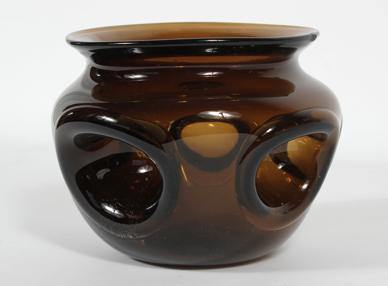 Brown Glass Vessel With Dimpled Exterior 1969 Handblown Glass <br><br>#47122