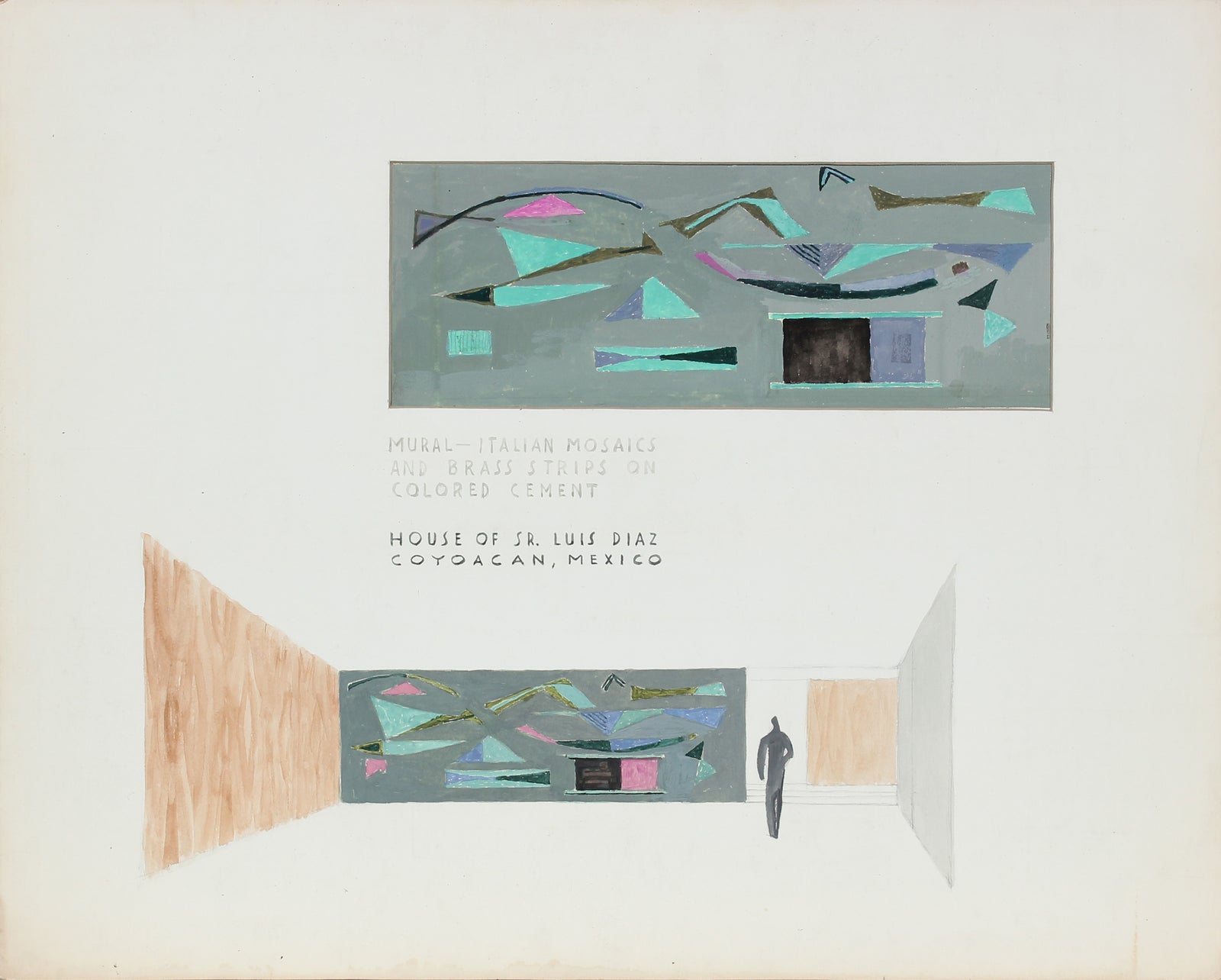 Museum Mural Study, Coyoacan, Mexico<br>Late 20th Century Watercolor<br><br>#47339