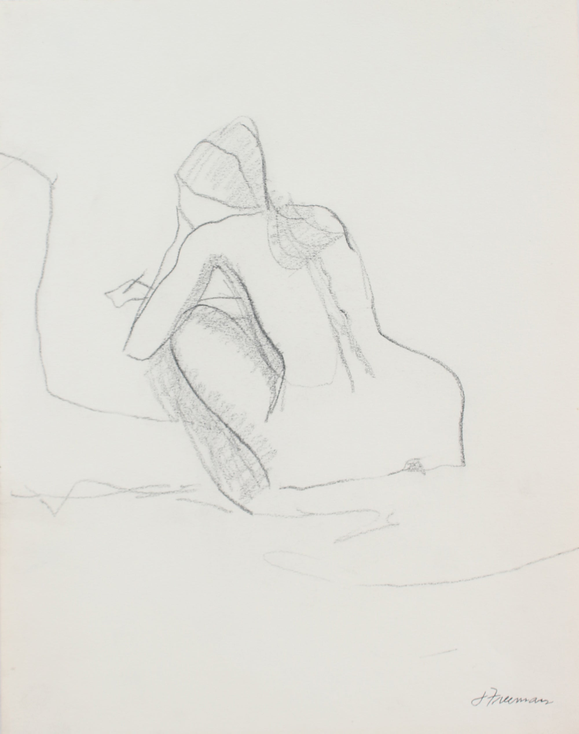 Kneeling Female Nude <br>20th Century Graphite <br><br>#A4824