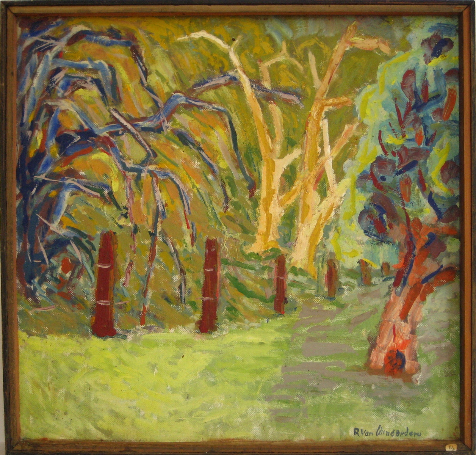 Abstracted Expressionist Trees<br>1940-60s Oil<br><br>#4839