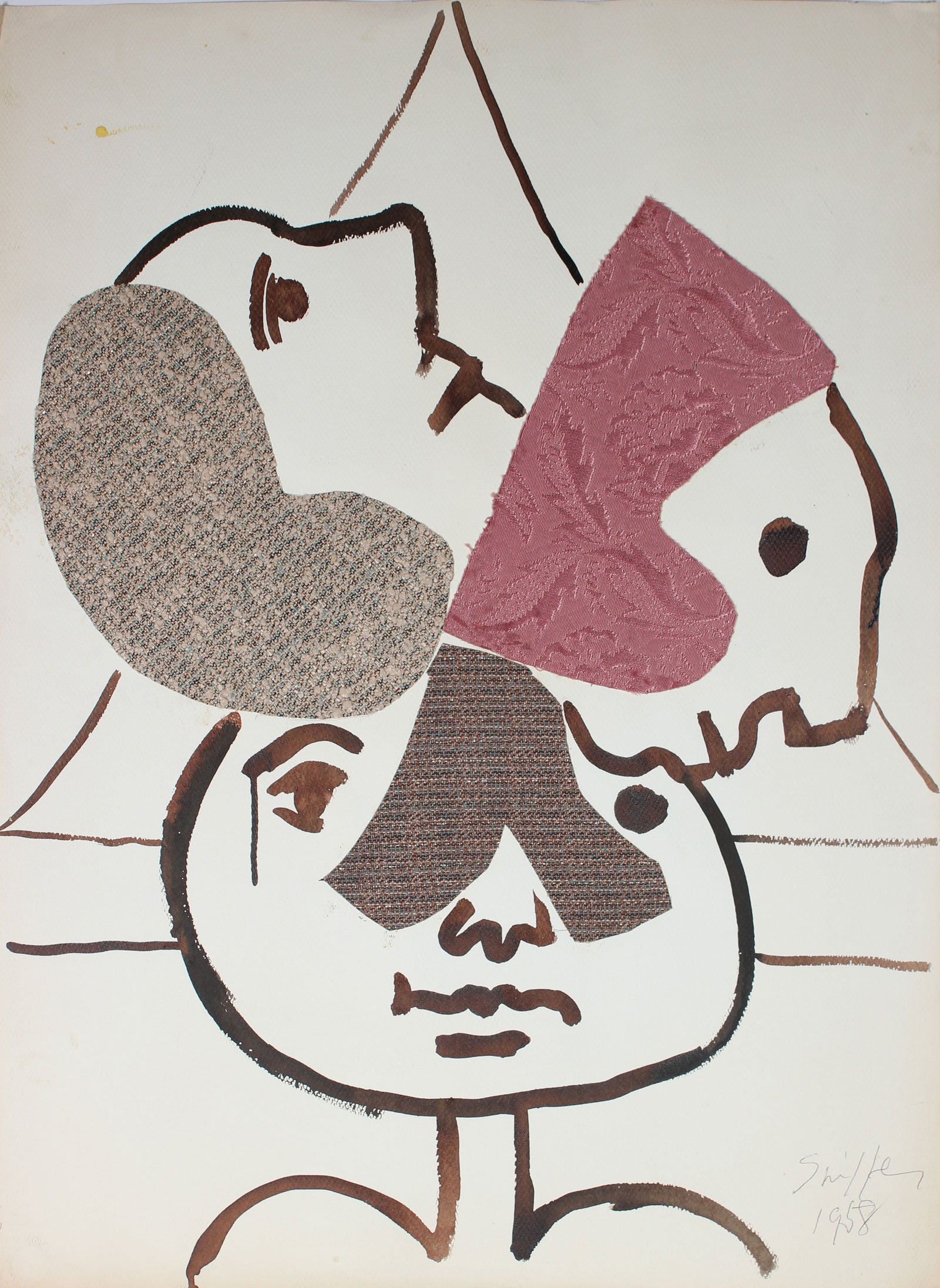 Triumvirate <br>1958 Fabric & Watercolor <br><br>#48681