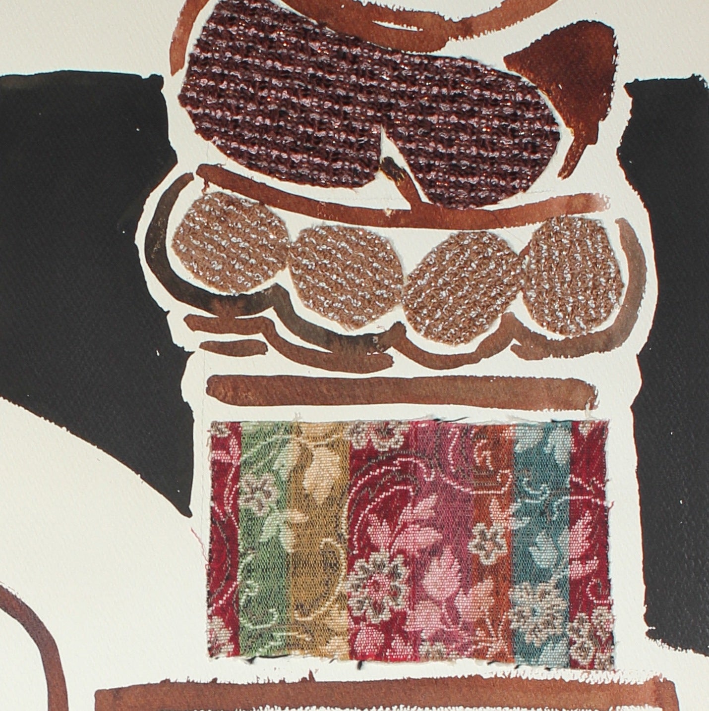 Modernist Mixed Media Figurative Abstract<br>1958 Fabric & Watercolor<br><br>#48684