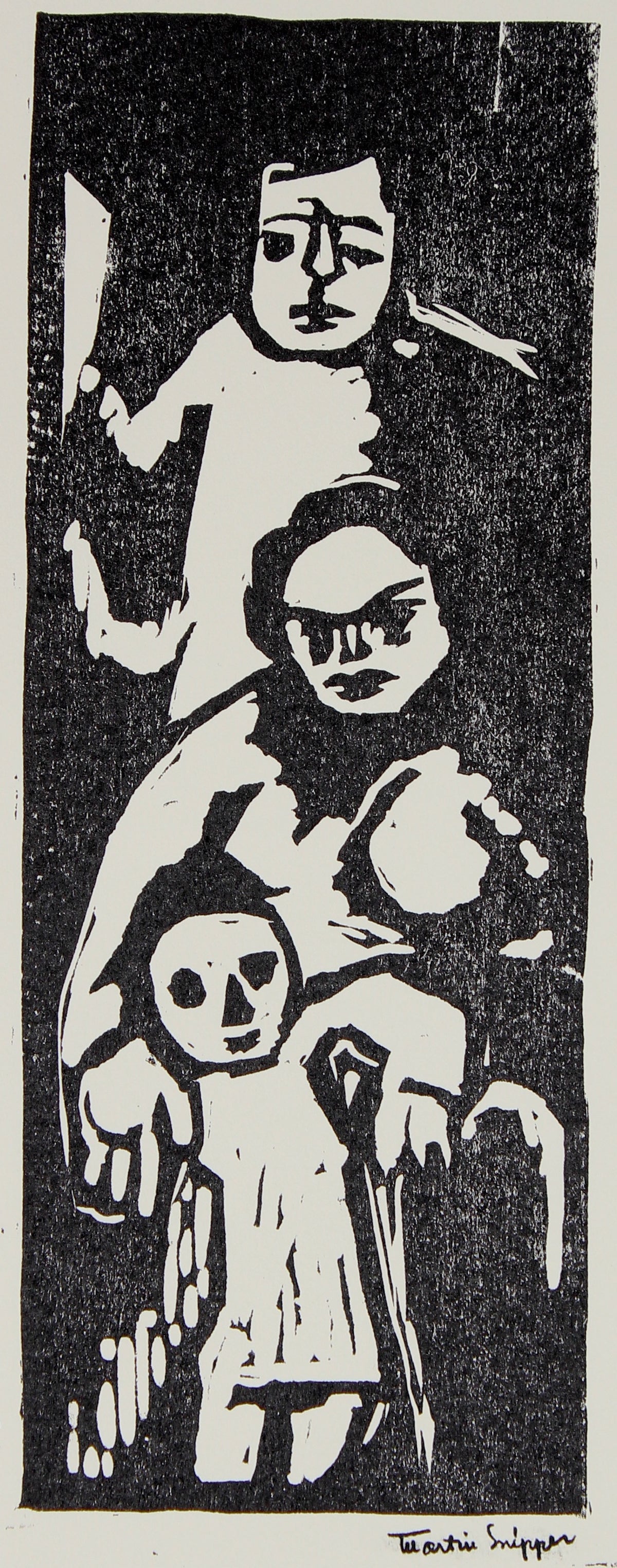 Modern Family &lt;br&gt;Mid 20th Century Linoleum Block Print &lt;br&gt;&lt;br&gt;#48732
