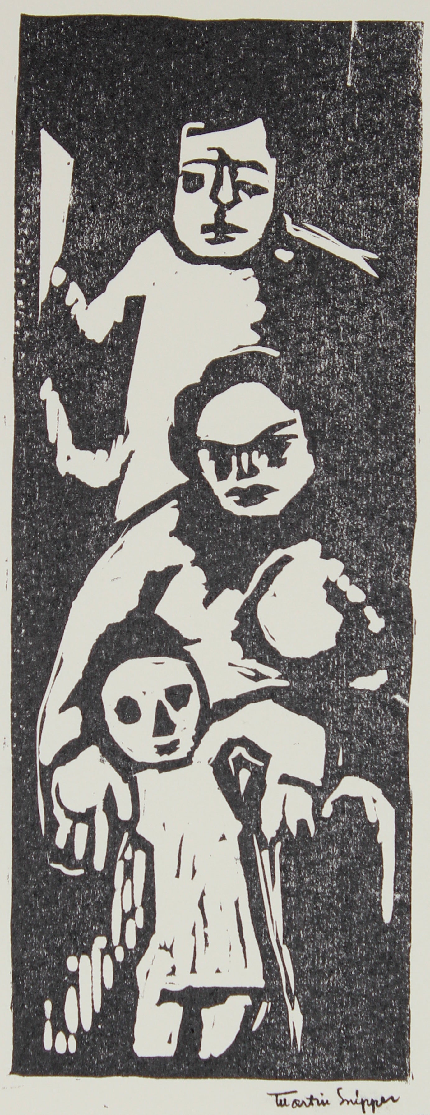 Linoleum Block Figure Scene <br>Posthumous Print<br><br>#48735