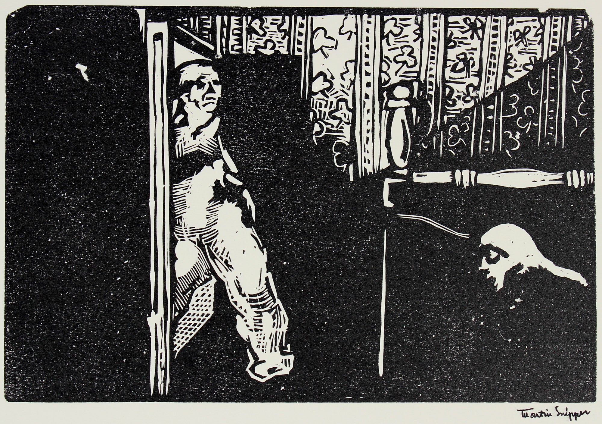 Linoleum Block Figure Scene <br>Posthumous Print<br><br>#48779