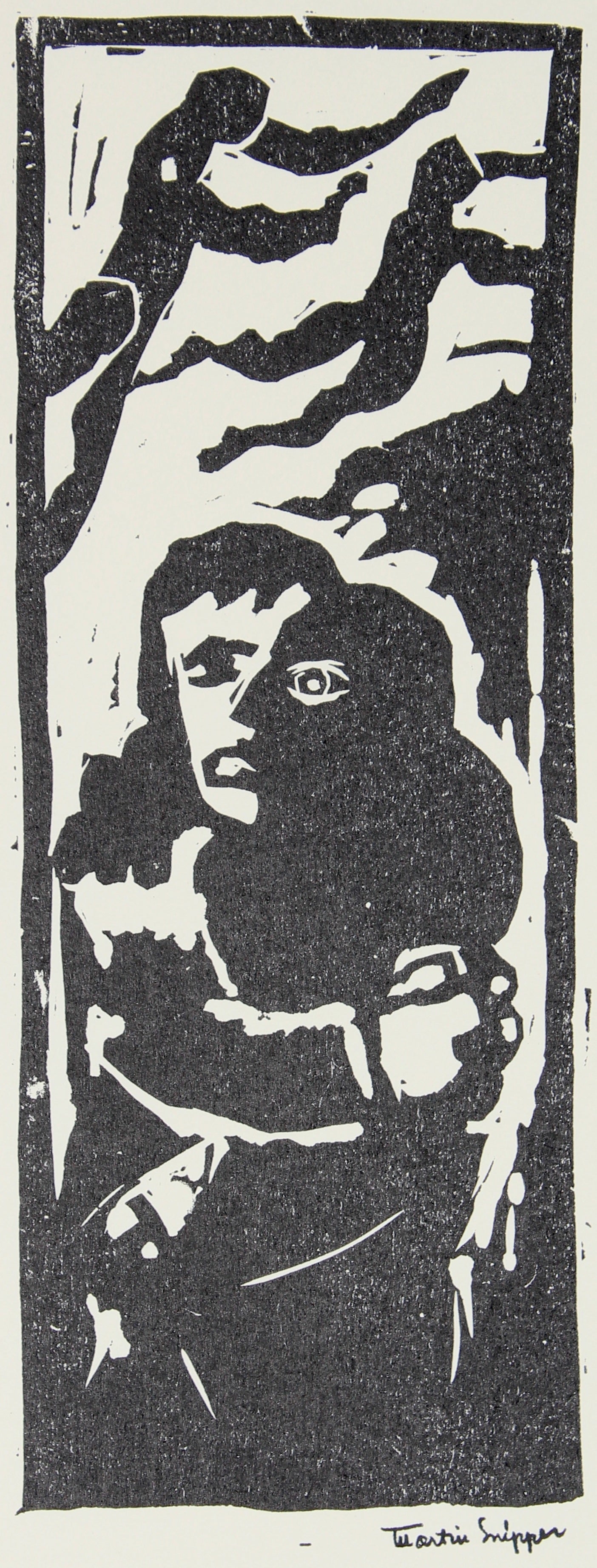Linoleum Block Surreal Figure Scene <br>Posthumous Print<br><br>#48831
