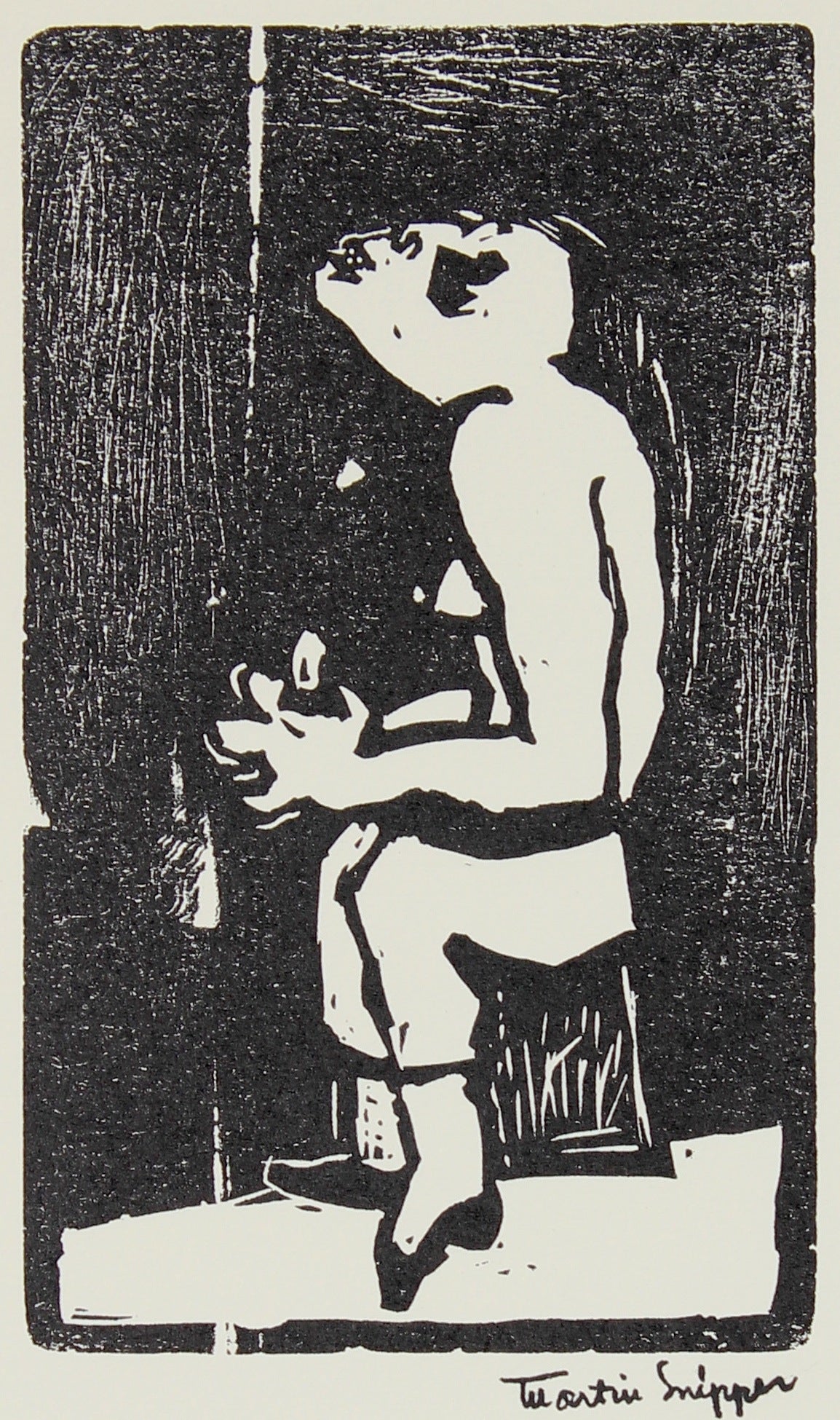 Linoleum Block Expressive Figure Scene <br>Posthumous Print<br><br>#48855