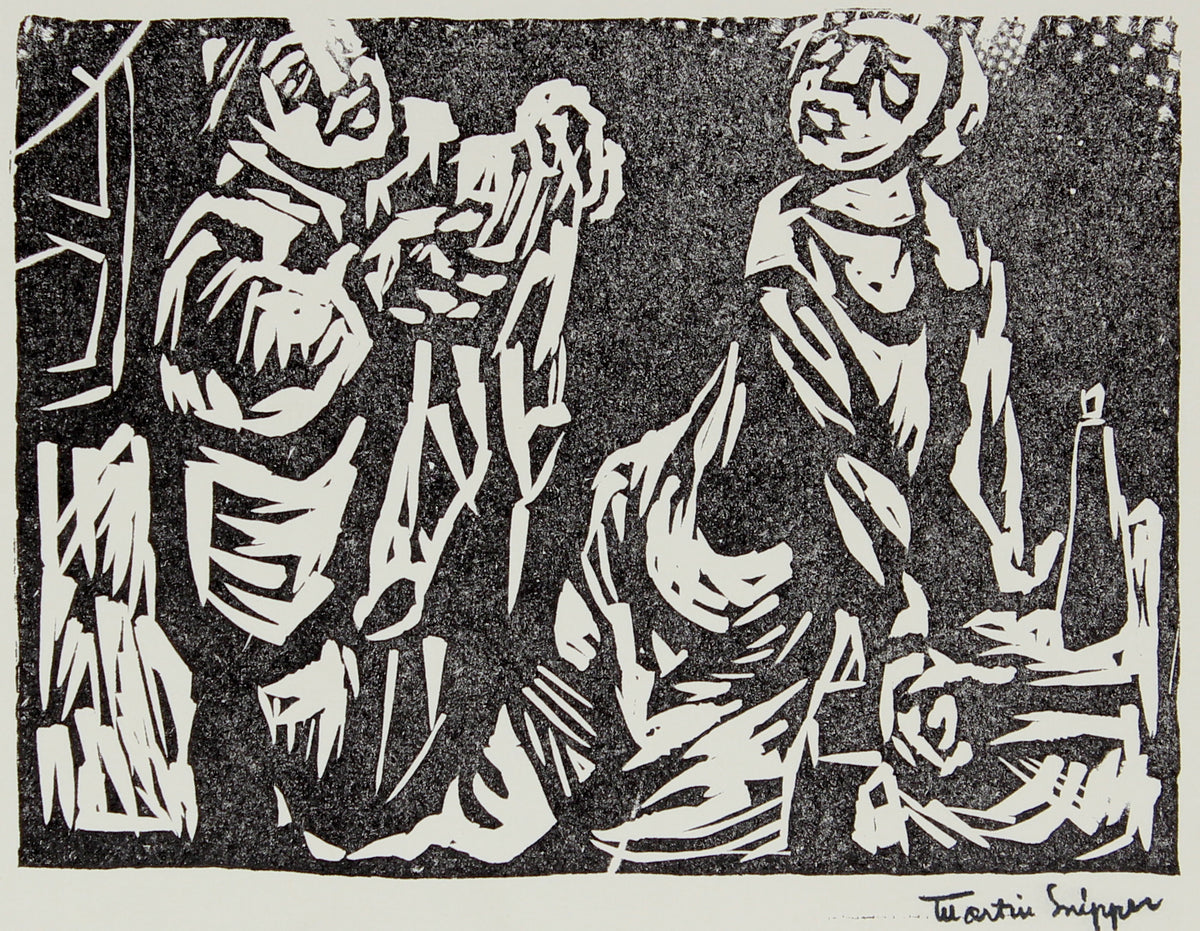Linoleum Block Multiple Figure Scene &lt;br&gt;Posthumous Print&lt;br&gt;&lt;br&gt;#48951