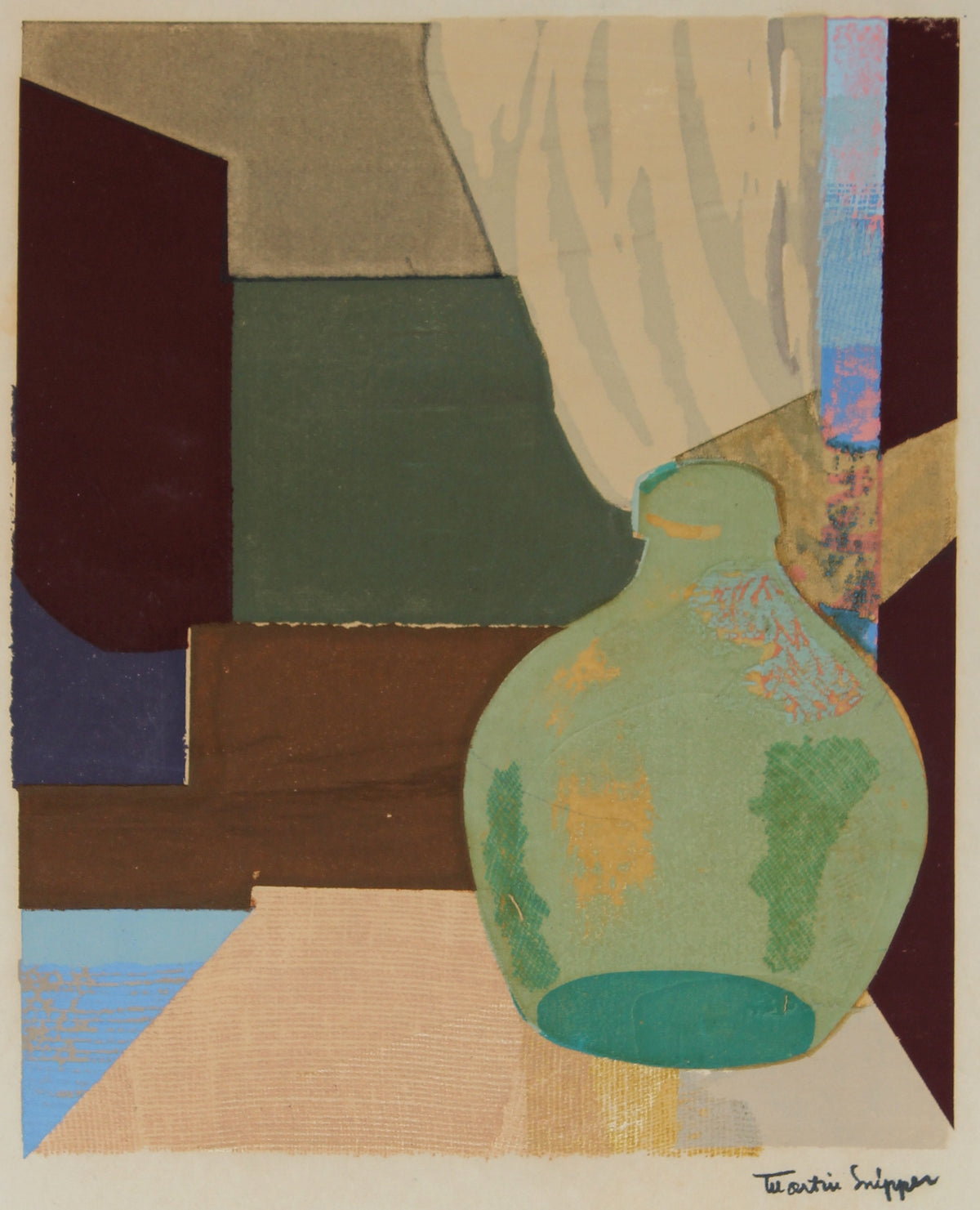 Abstracted Still Life with Vase&lt;br&gt;Mid Century Silkscreen&lt;br&gt;&lt;br&gt;#48958