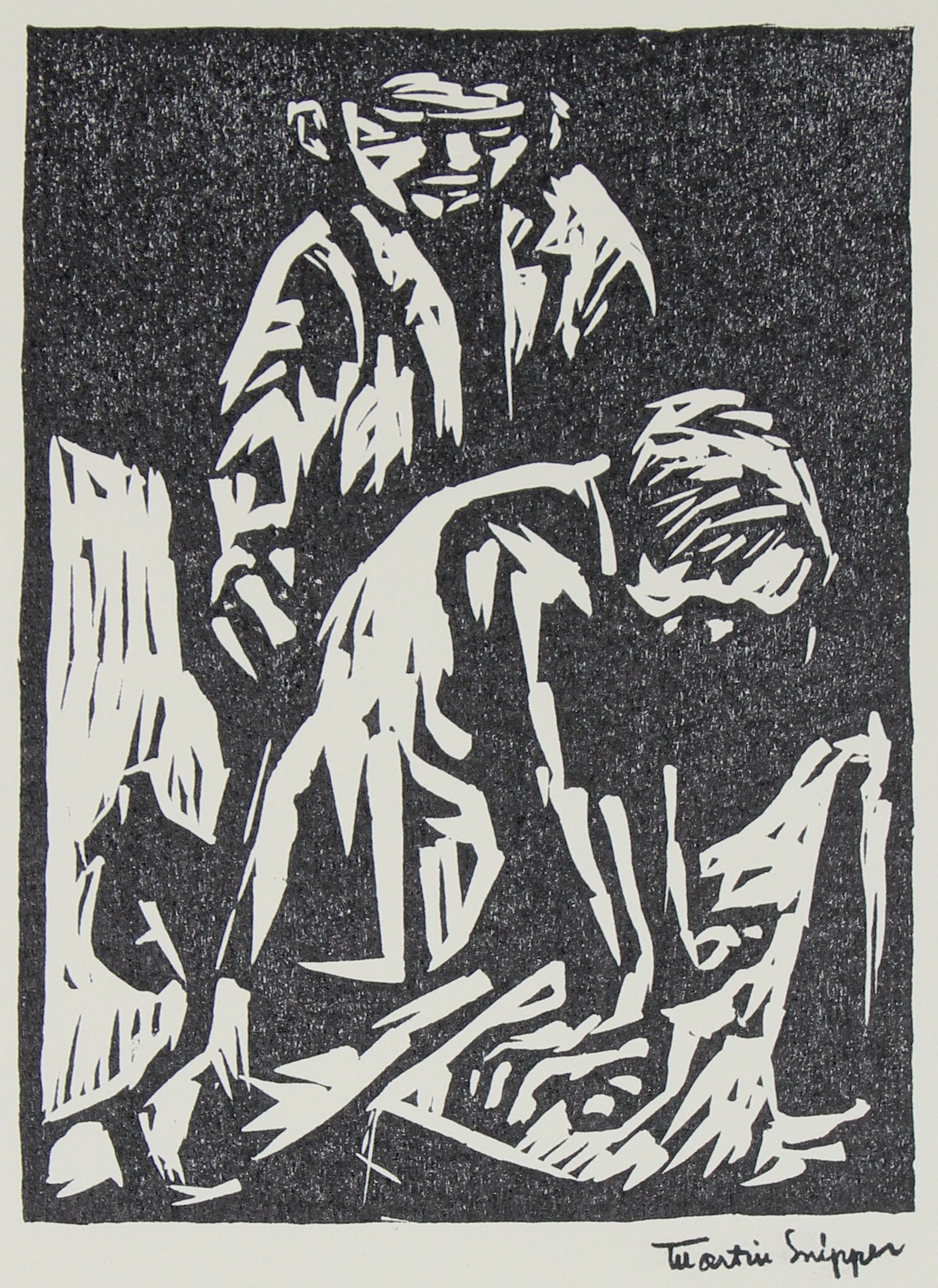 Personal Absorption <br>Mid 20th Century Linoleum Block Print <br><br>#48968